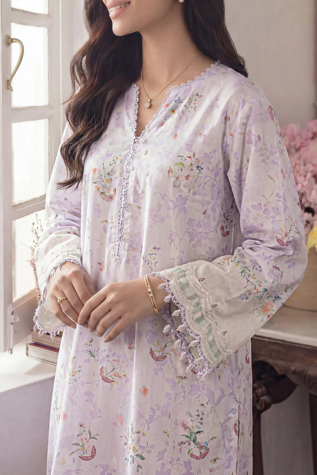 Printed Kaftaan Shamose Silk Stitched Dress - Image 3