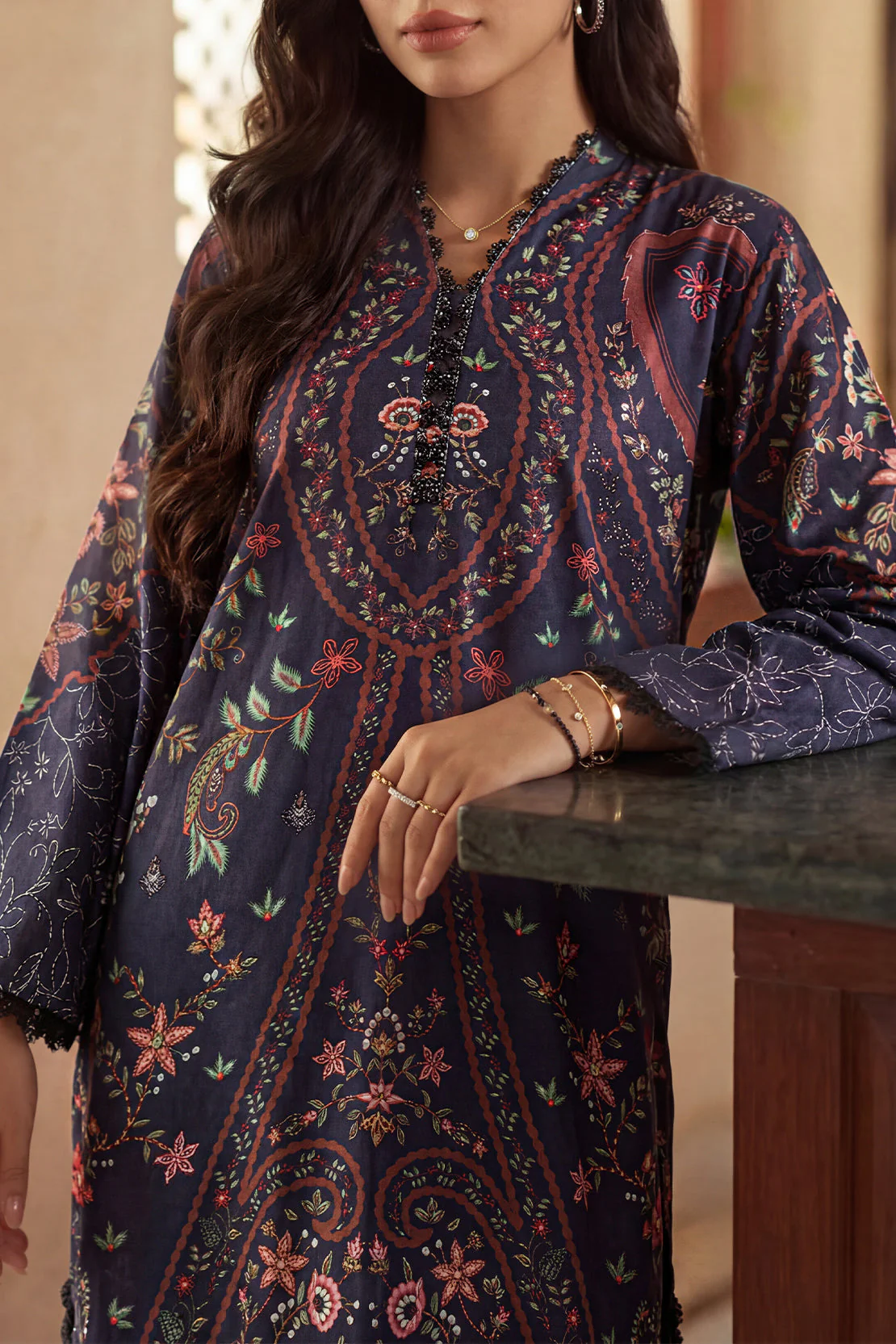 Printed Kaftaan Shamose Silk Stitched Dress - Image 2