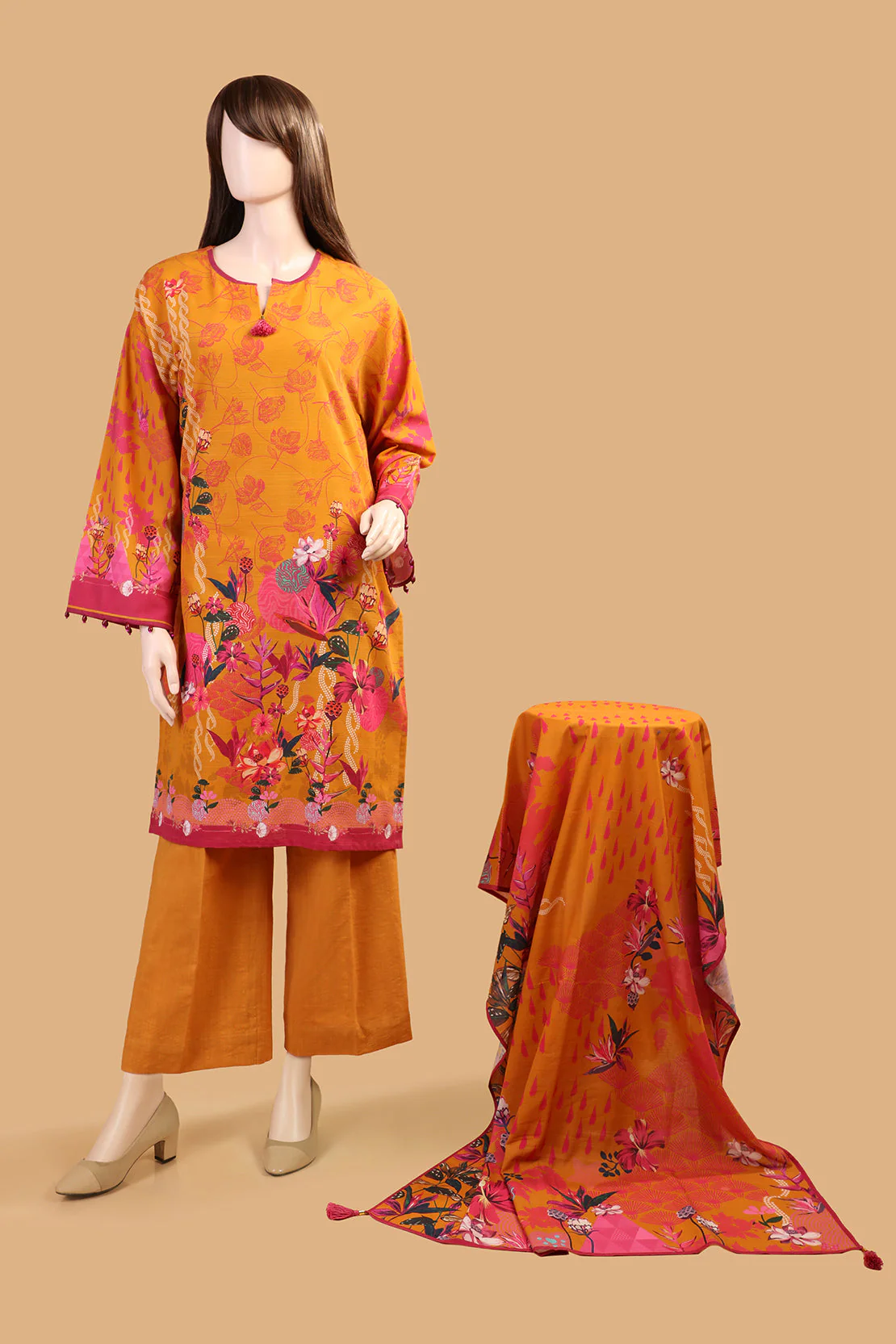 Unstitched Printed Khaddar 3 Piece