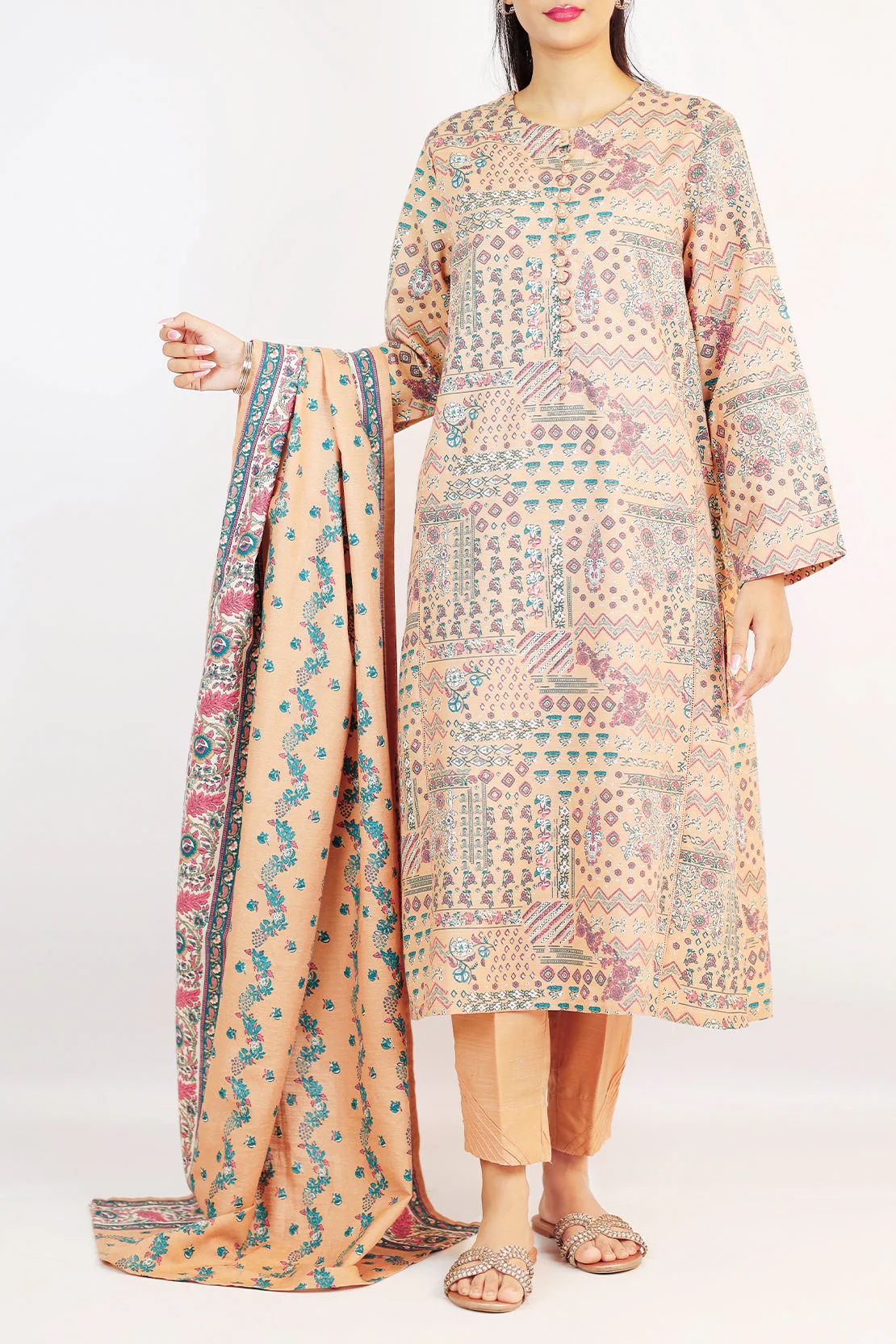 Printed Khaddar Stitched 2 Piece Shirt/Dupatta