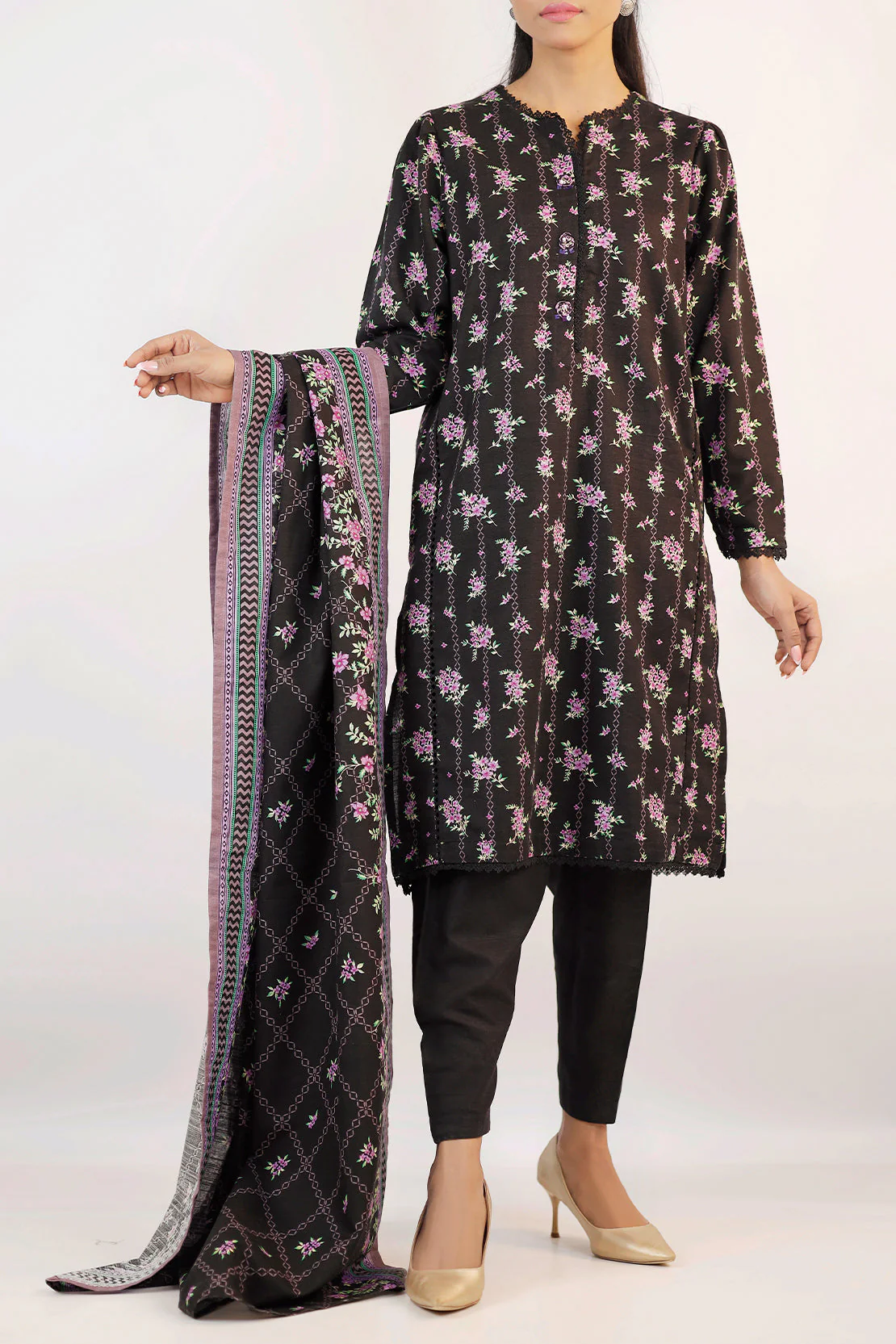 Printed Khaddar Stitched 2 Piece Shirt/Dupatta