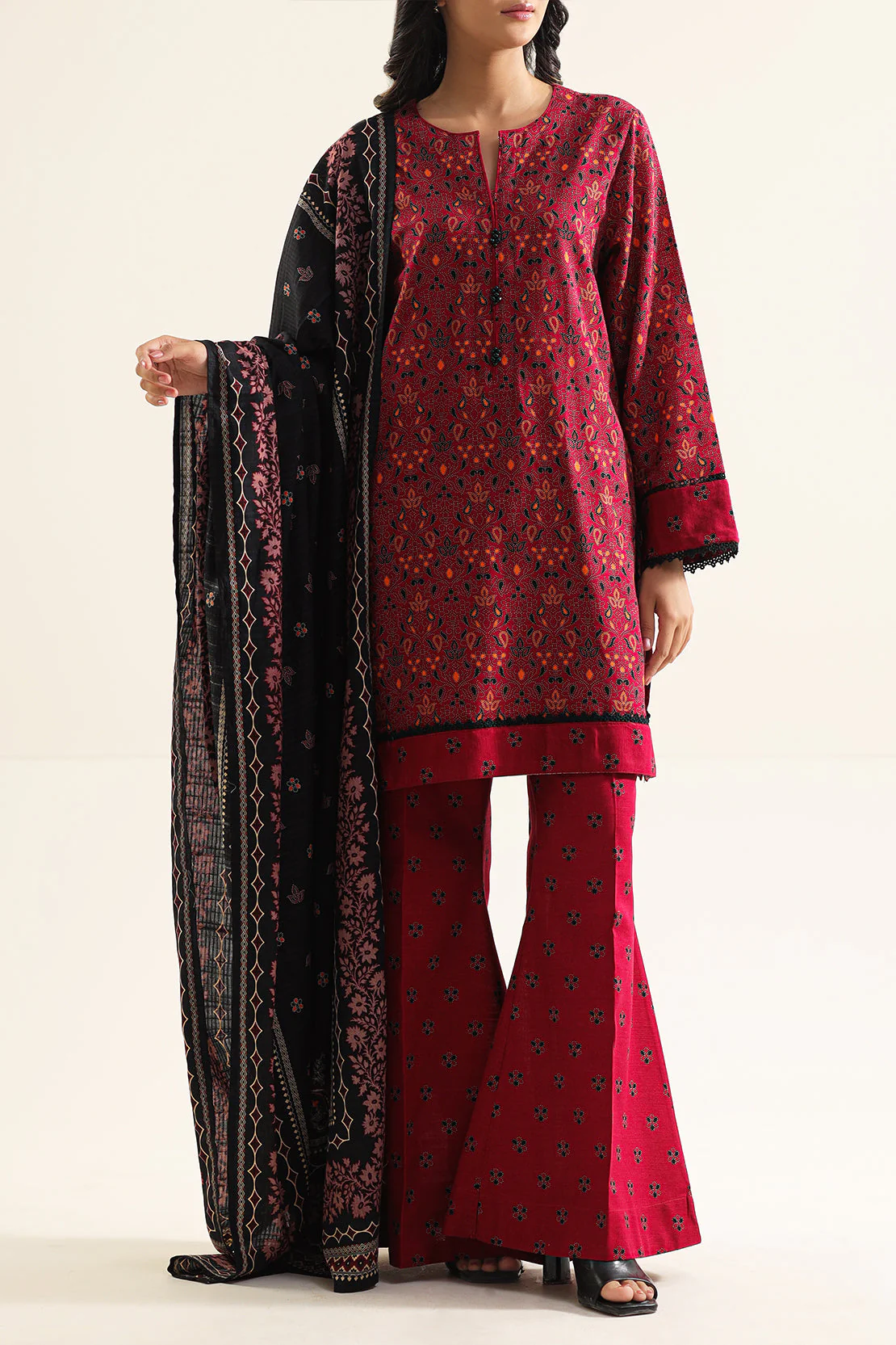 Printed Khaddar Stitched 2 Piece (Shirt/Dupatta)