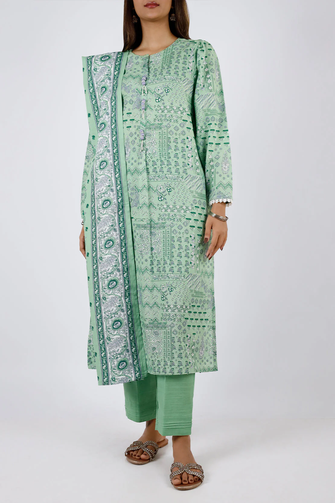 Printed Khaddar Stitched 2 Piece Shirt/Dupatta