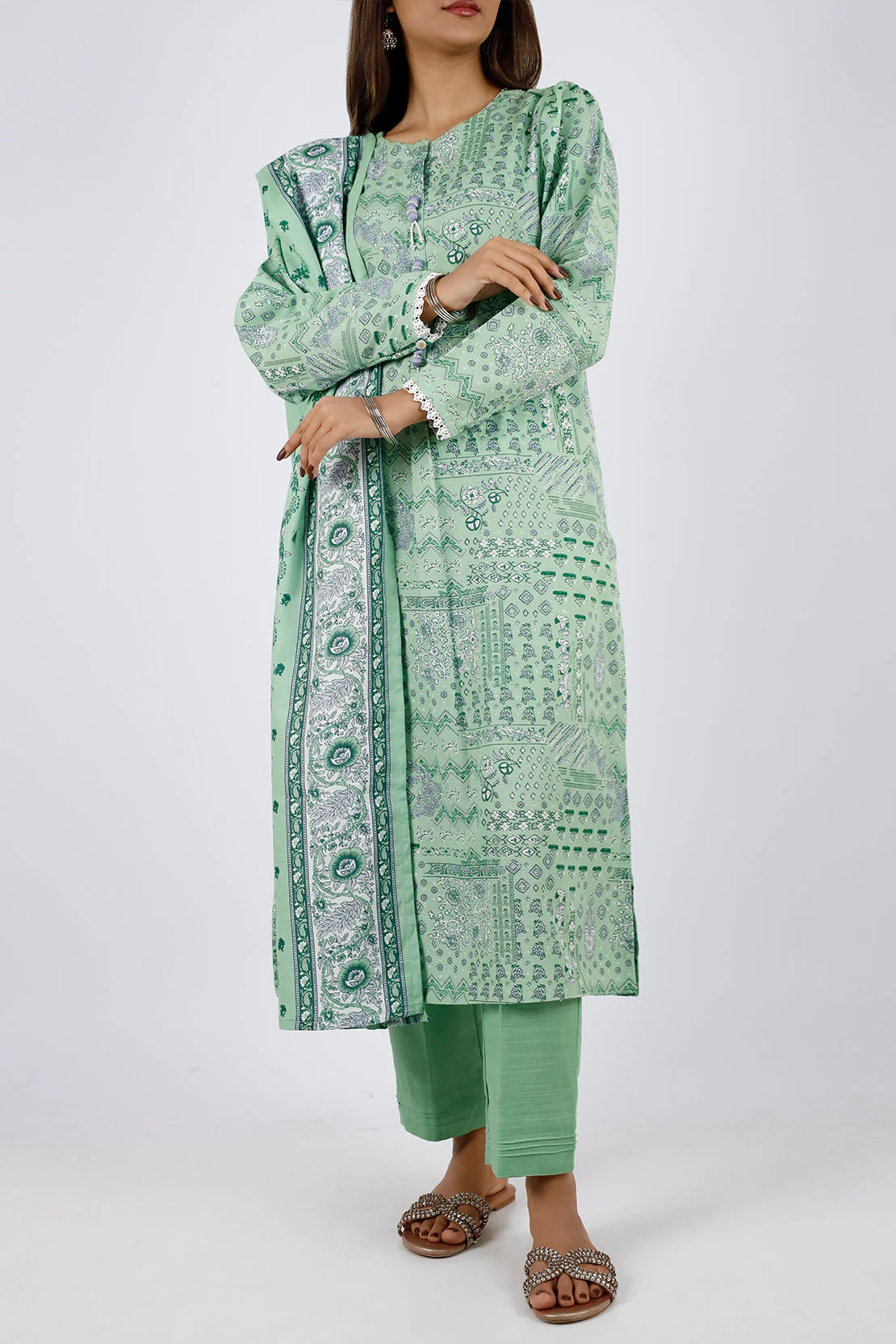 Printed Khaddar Stitched 2 Piece Shirt/Dupatta - Image 3