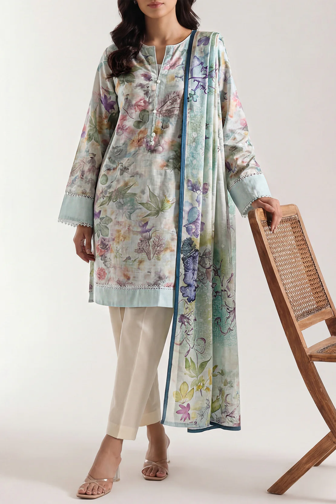Printed Khaddar Stitched 2 Piece Shirt/Dupatta