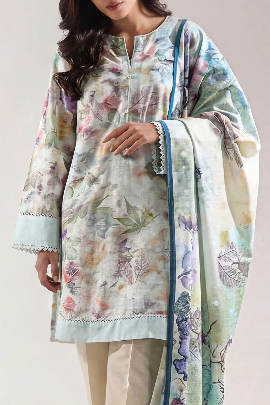 Printed Khaddar Stitched 2 Piece Shirt/Dupatta - Image 3