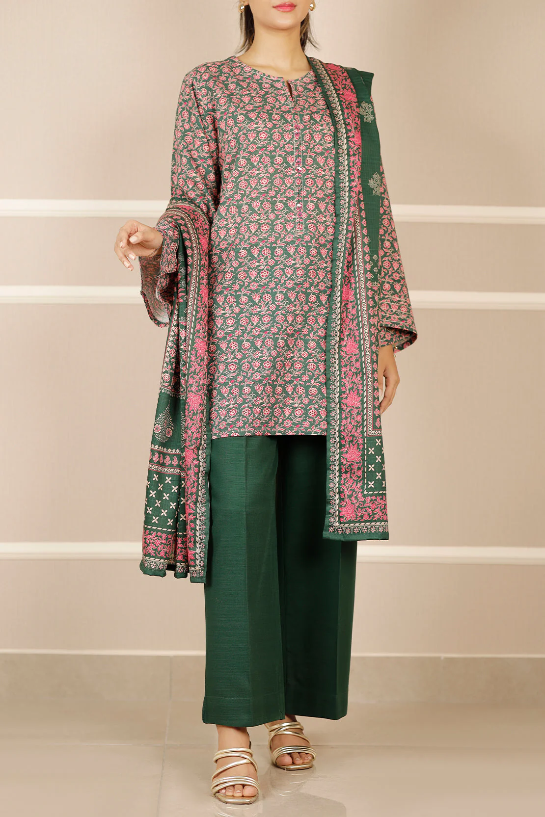 Printed Khaddar Stitched 2 Piece (Shirt/Trouser) - Image 2