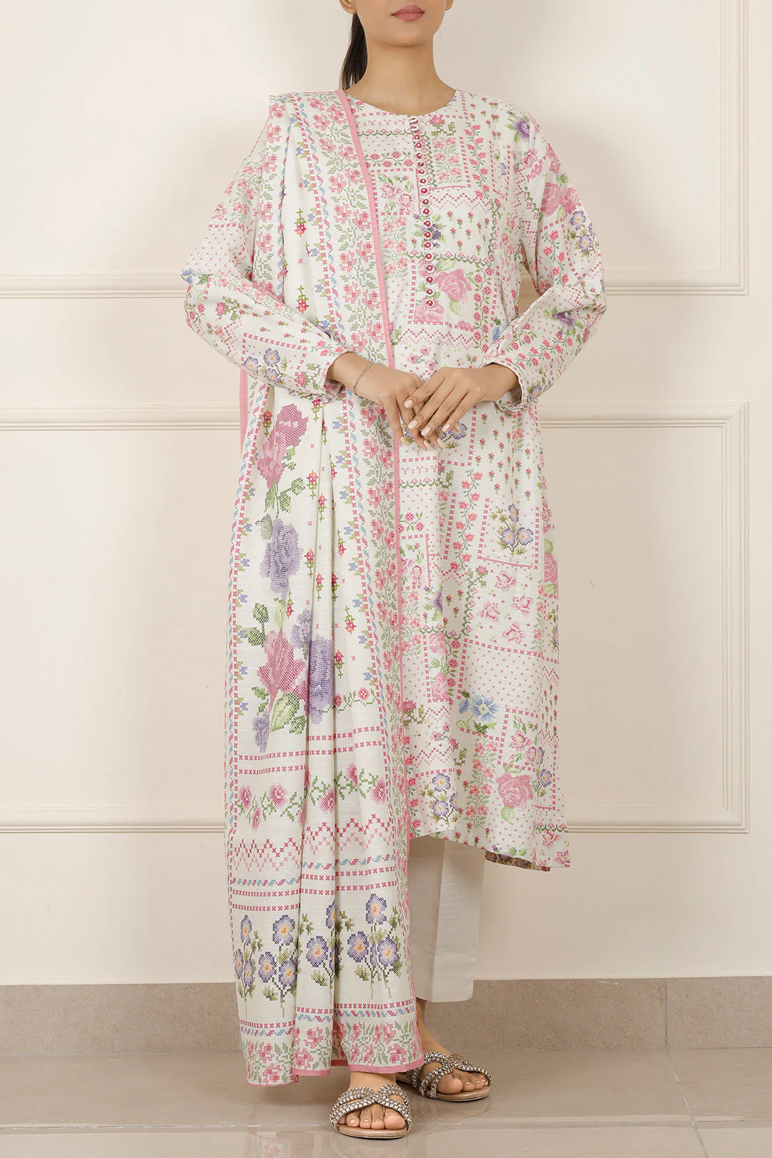 Printed Khaddar Stitched 2 Piece (Shirt/Trouser) - Image 3