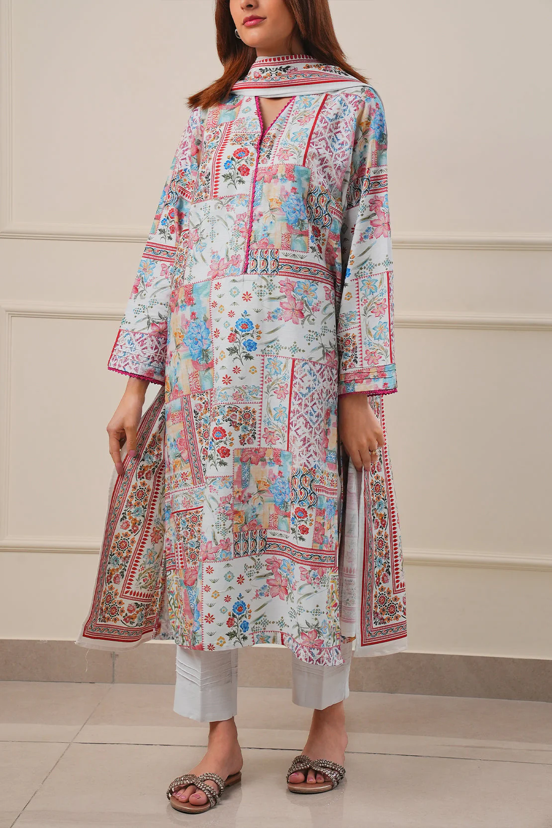 Printed Khaddar Stitched 3 Piece - Image 2