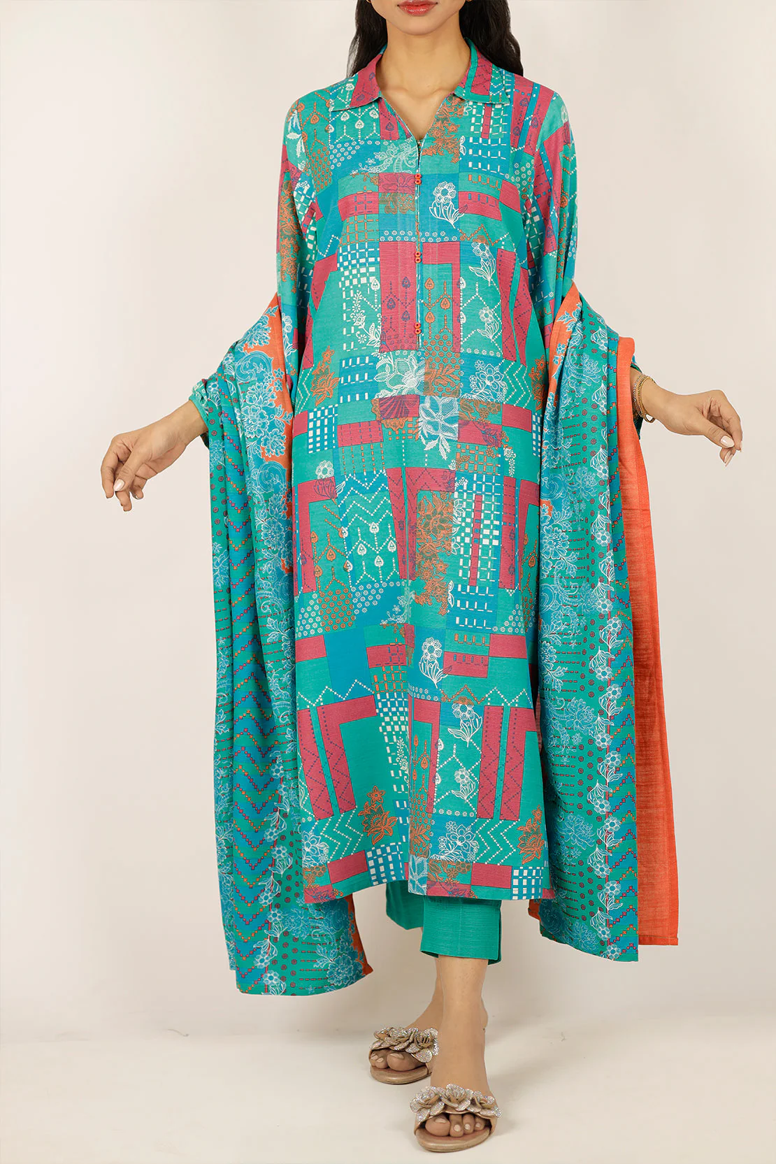 Printed Khaddar Stitched 3 Piece