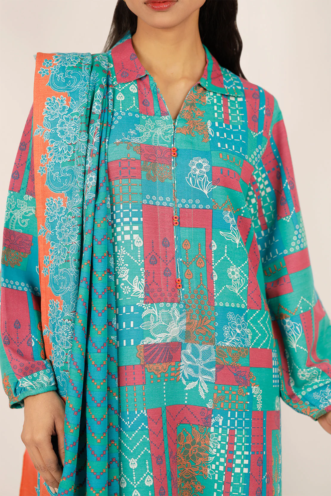 Printed Khaddar Stitched 3 Piece - Image 2
