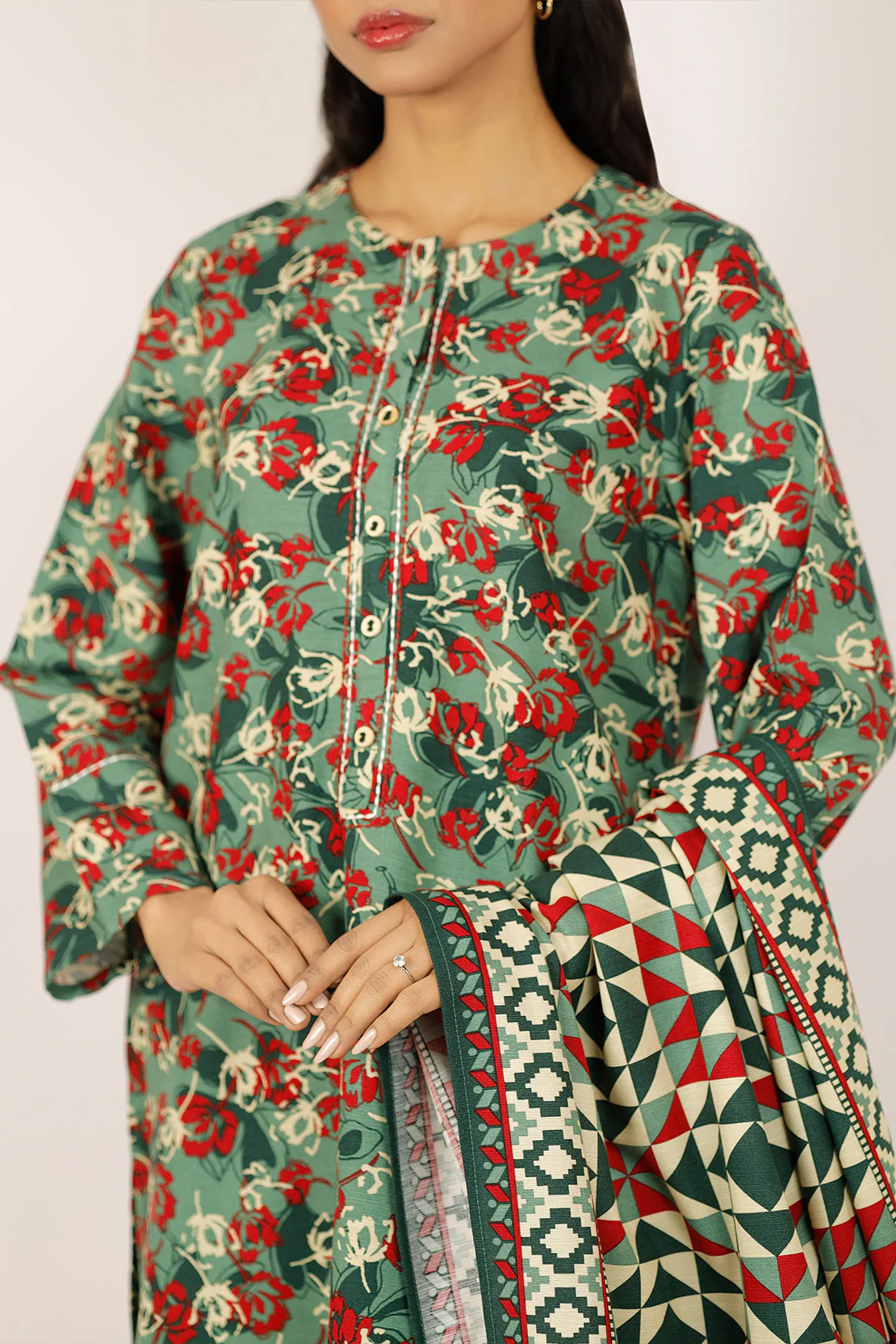 Printed Khaddar Stitched 3 Piece - Image 4