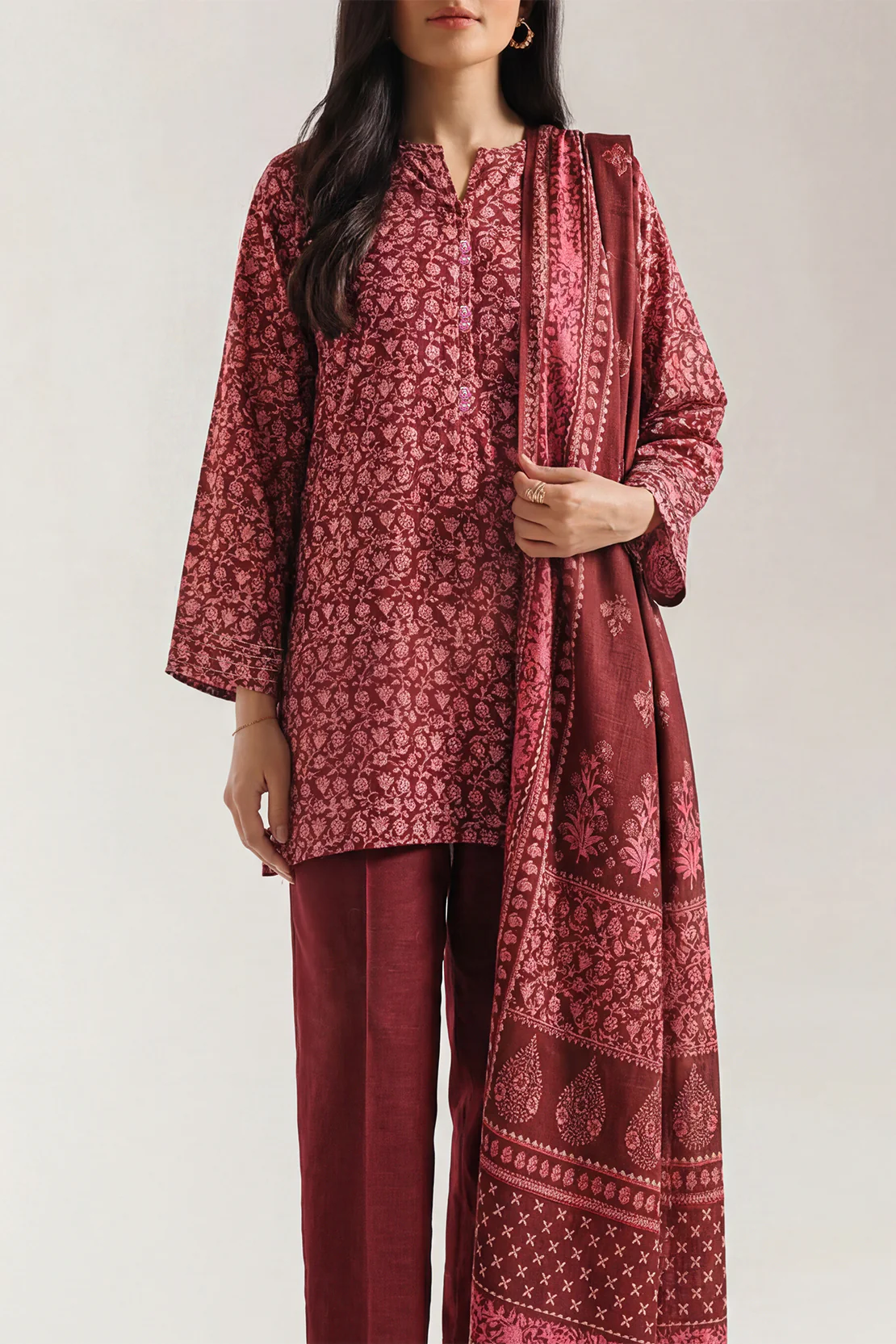 Printed Khaddar Stitched 3 Piece - Image 2