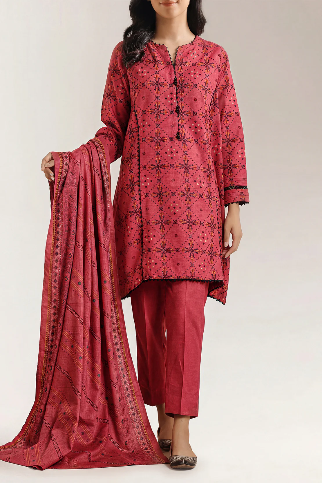 Printed Khaddar Stitched 3 Piece
