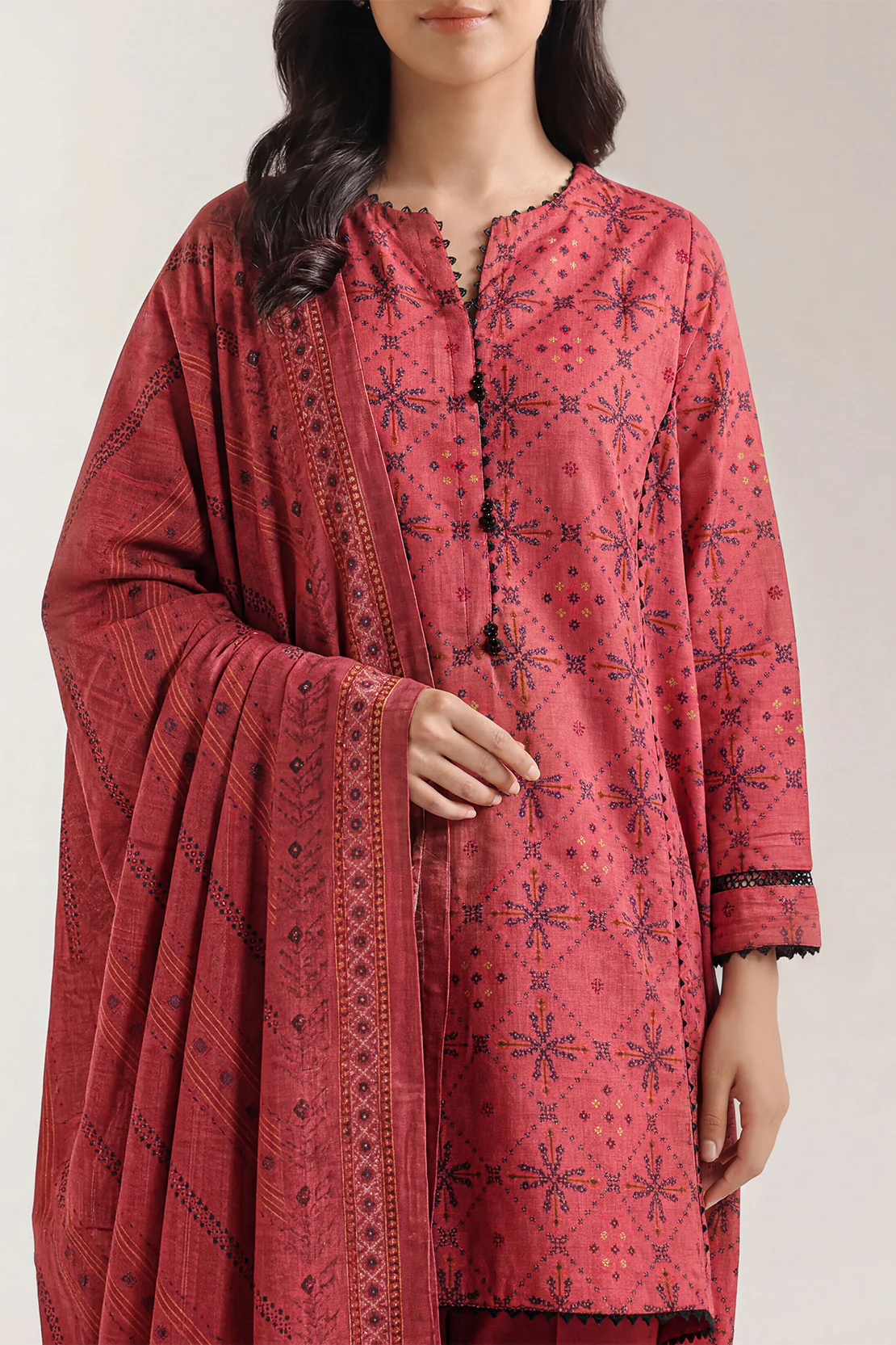 Printed Khaddar Stitched 3 Piece - Image 2
