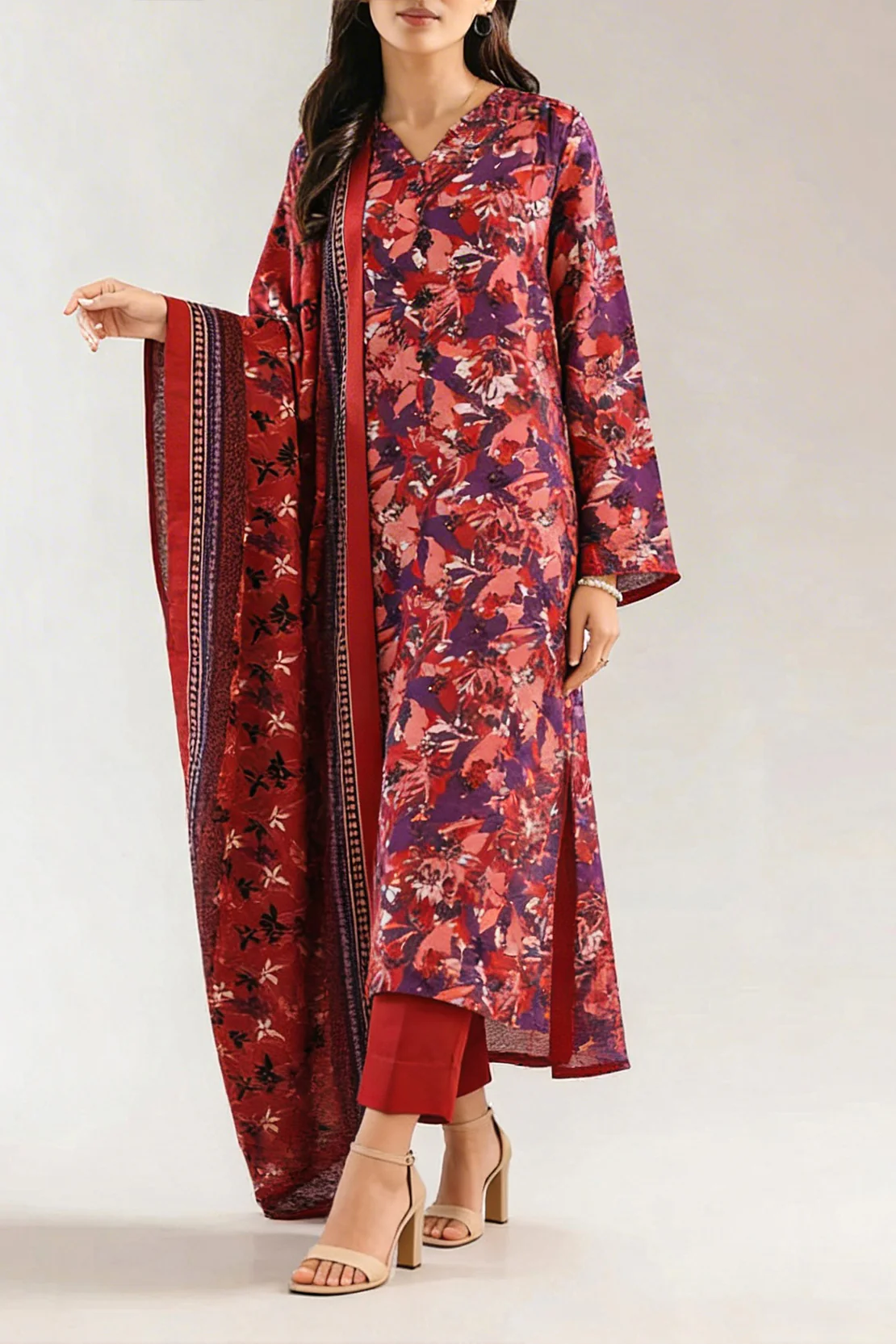 Printed Khaddar Stitched 3 Piece - Image 2