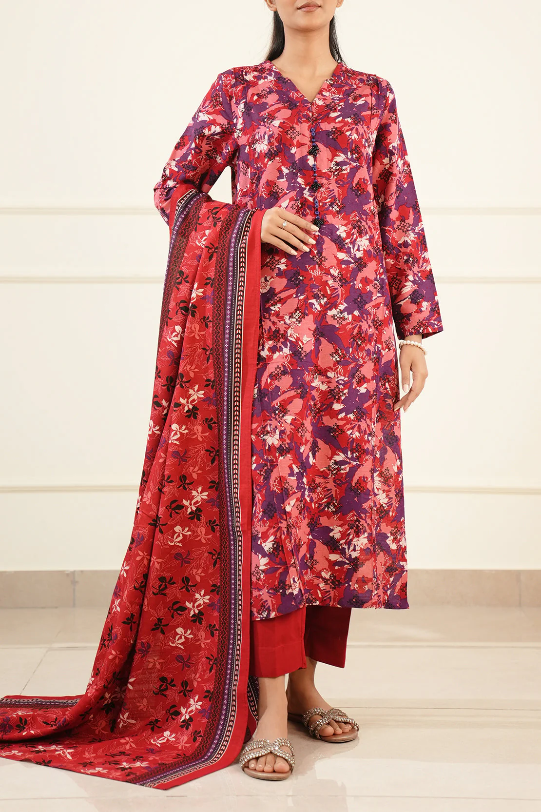 Printed Khaddar Stitched 3 Piece - Image 3