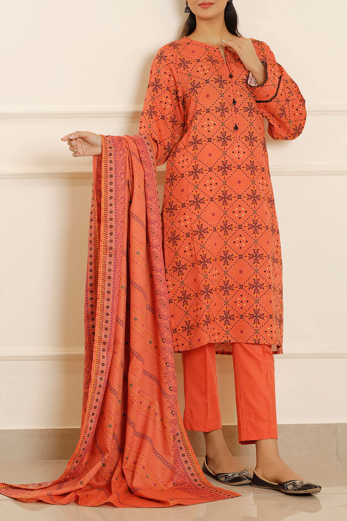 Printed Khaddar Stitched 3 Piece - Image 2