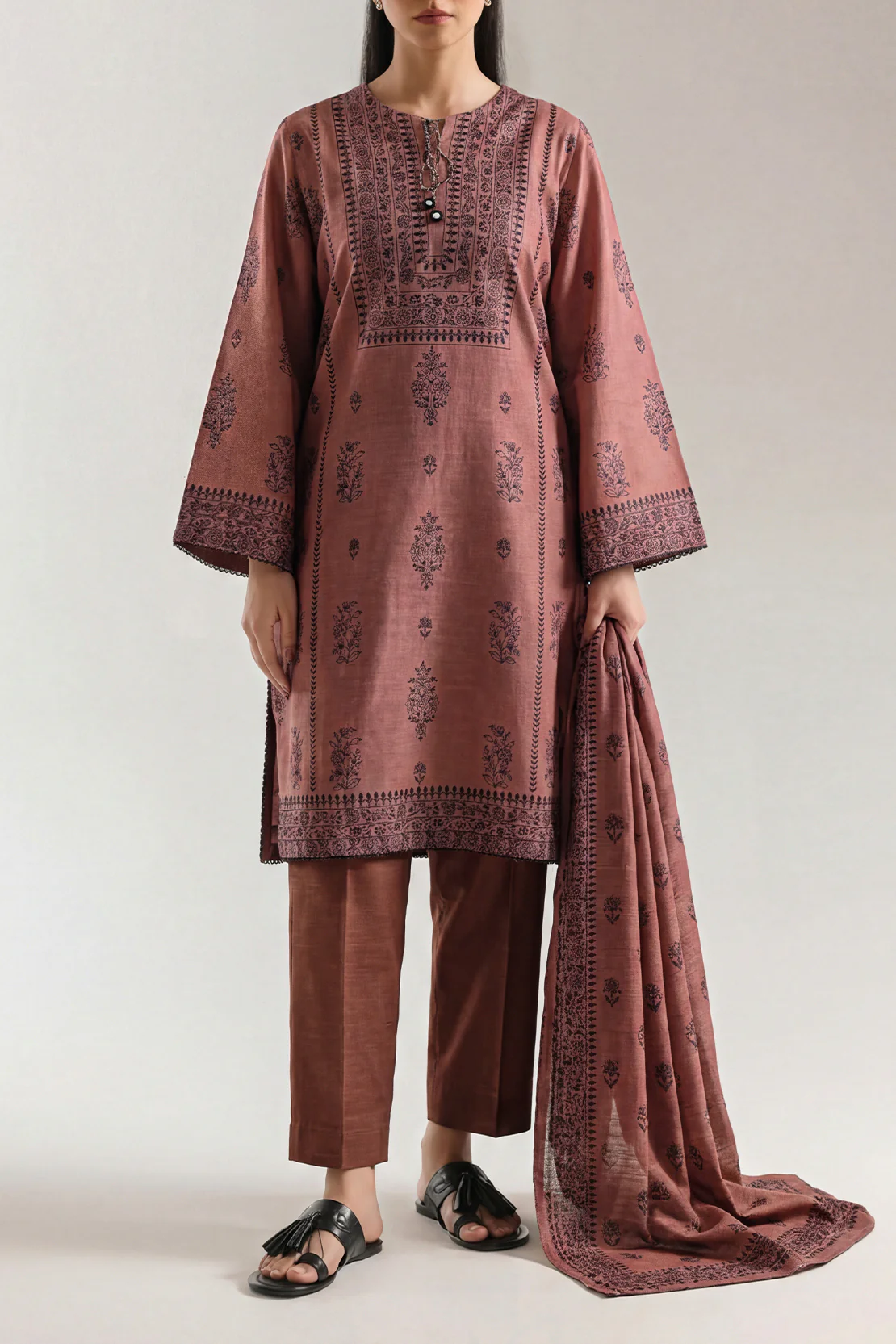 Printed Khaddar Stitched 3 Piece - Image 2
