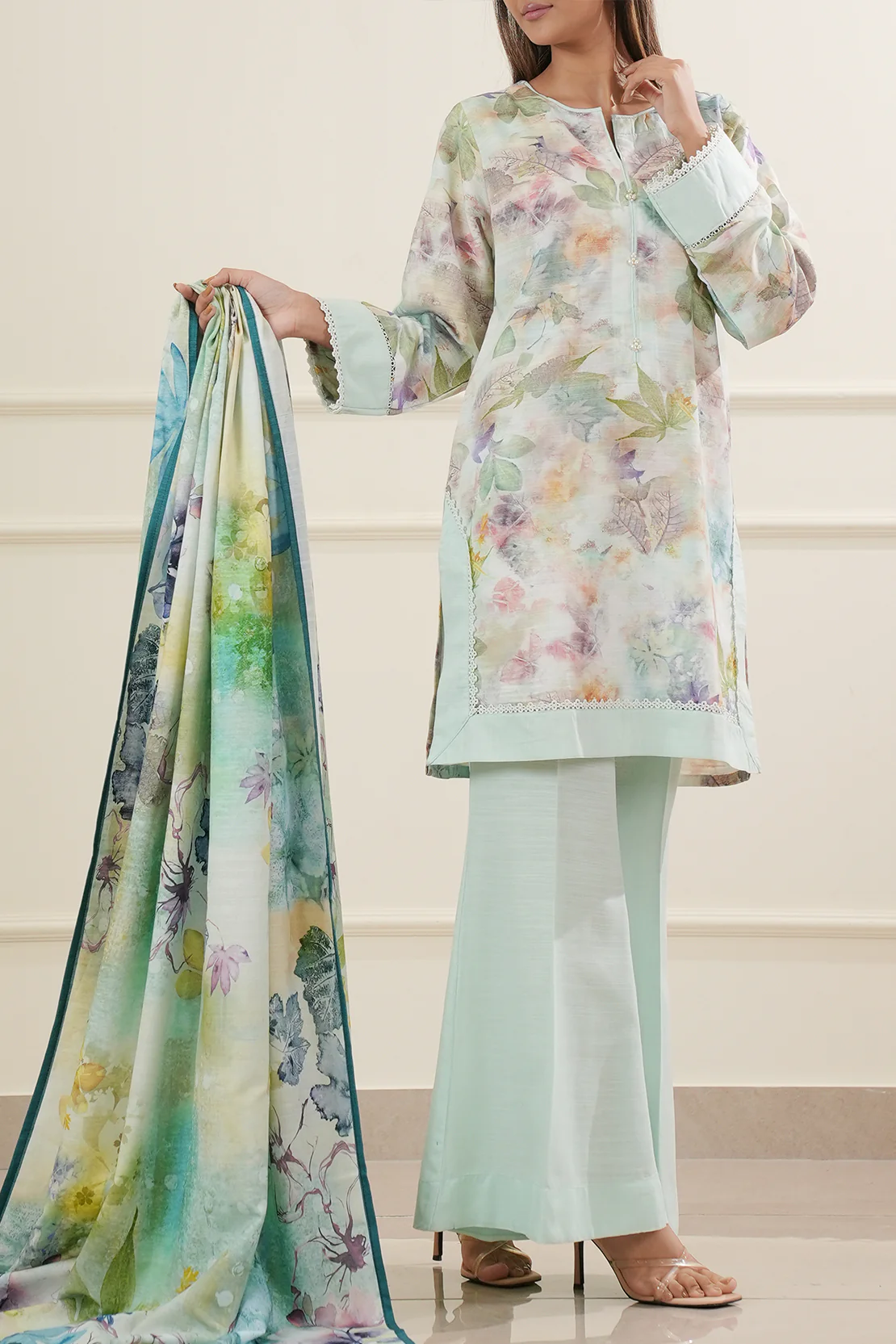 Printed Khaddar Stitched Shirt - Image 3
