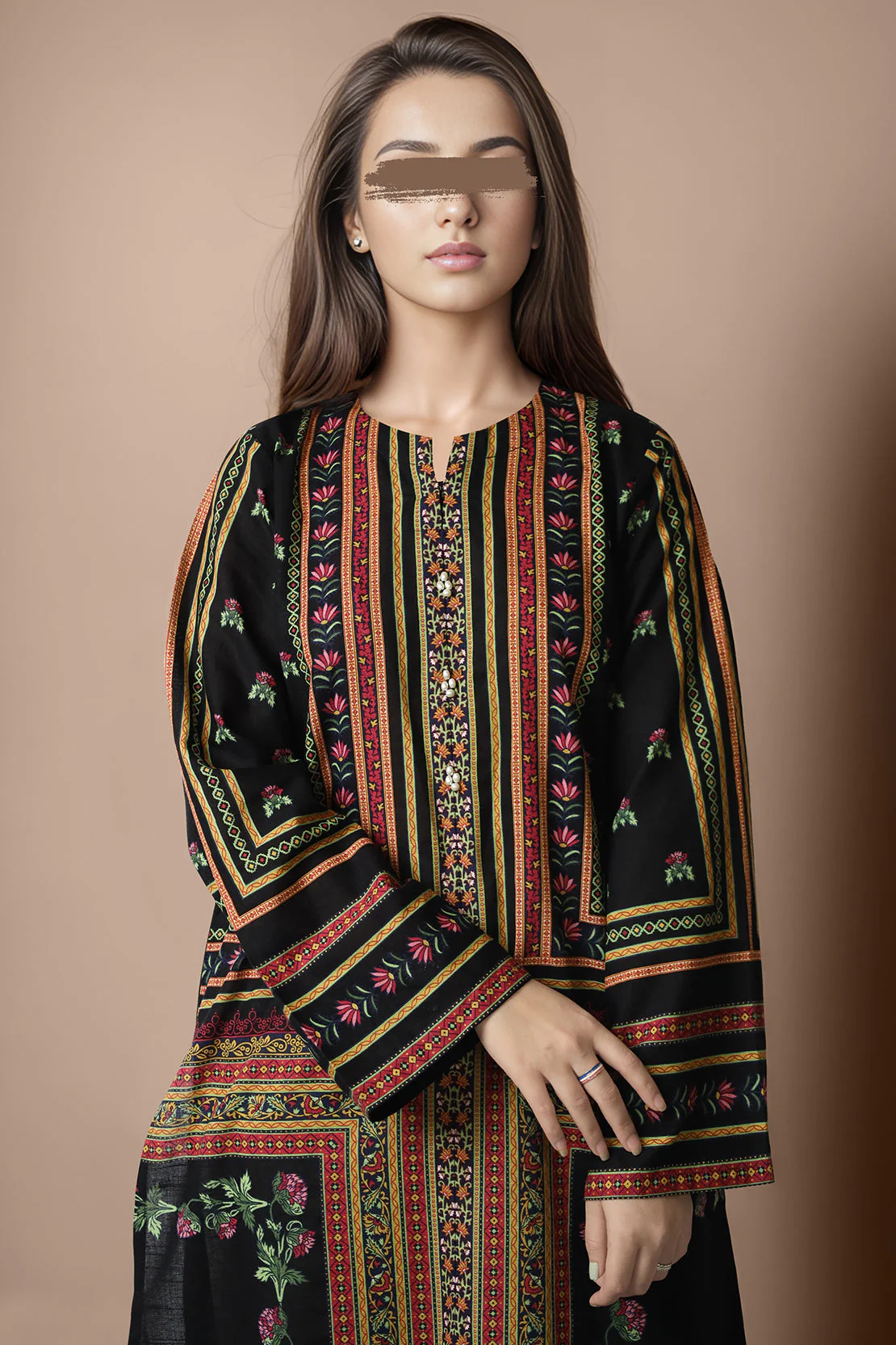Printed Khaddar Stitched Shirt - Image 3