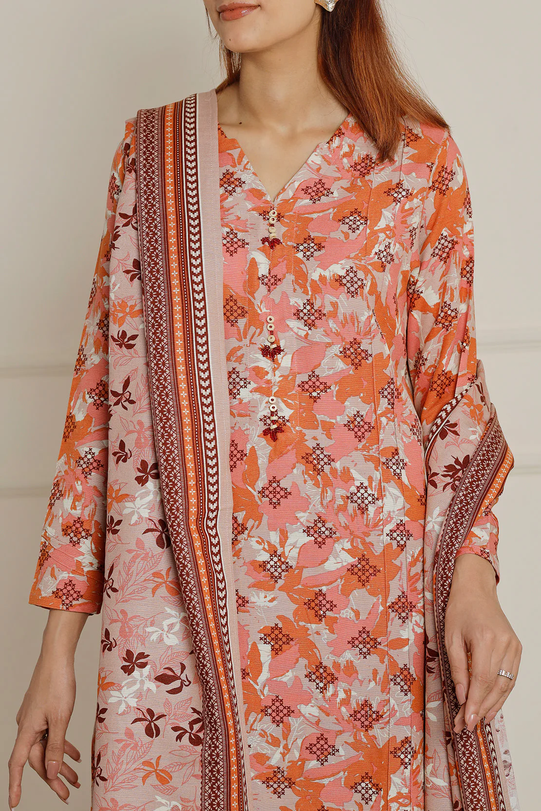 Printed Khaddar Stitched Shirt - Image 5