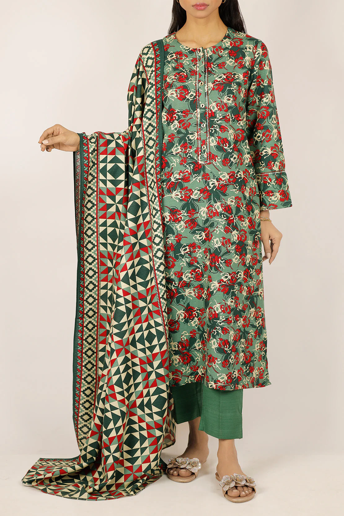 Printed Khaddar Stitched Shirt - Image 2