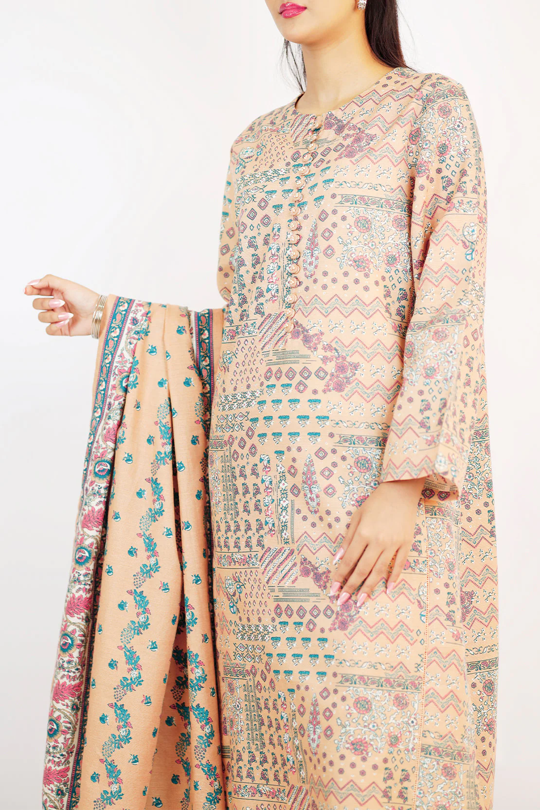Printed Khaddar Stitched Shirt - Image 4