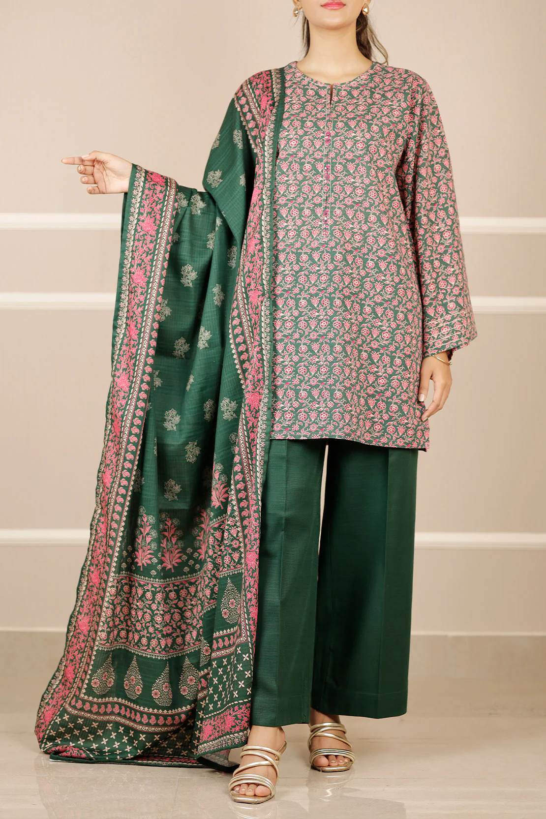 Printed Khaddar Stitched Shirt - Image 2