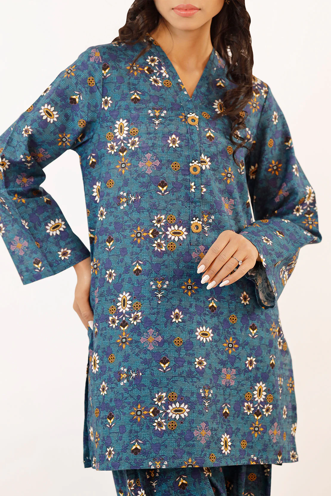 Printed Khaddar Stitched Shirt - Image 5
