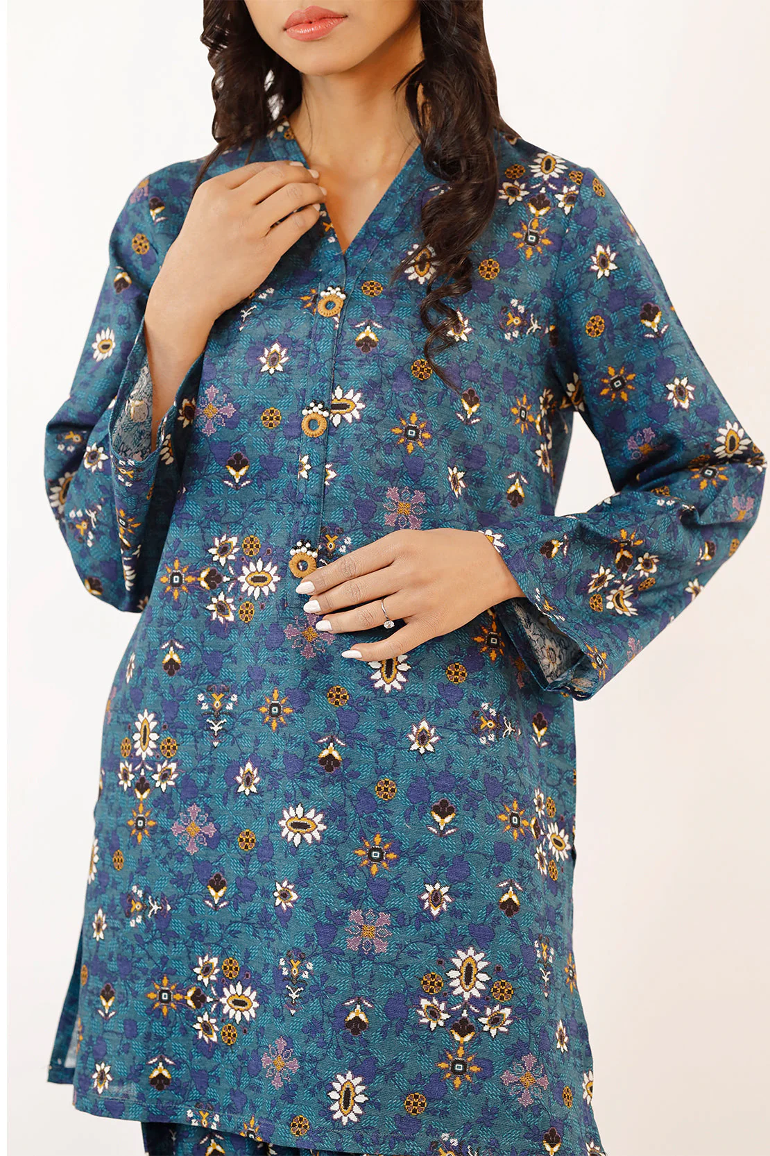 Printed Khaddar Stitched Shirt - Image 6