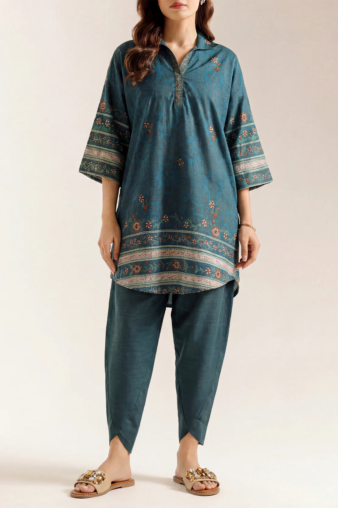 Printed Khaddar Stitched Shirt