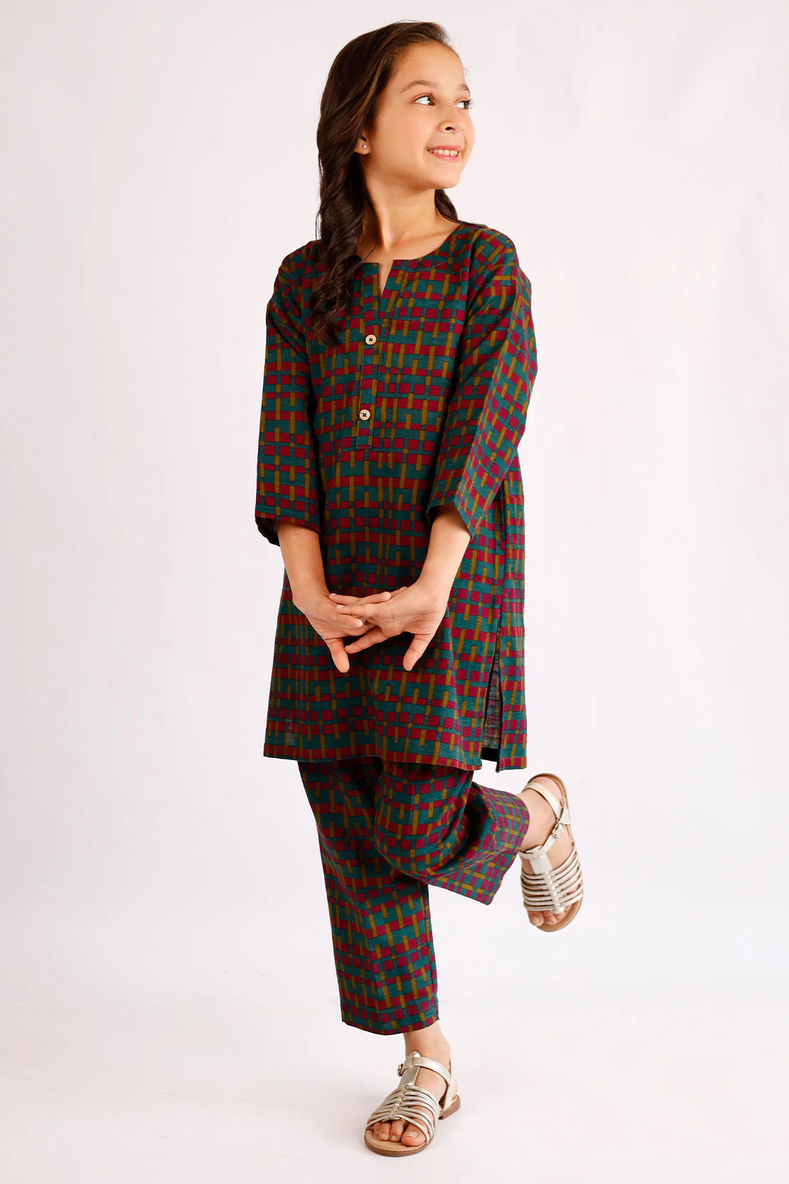 Printed Khaddar Stitched Shirt/trouser For Kids - Image 2
