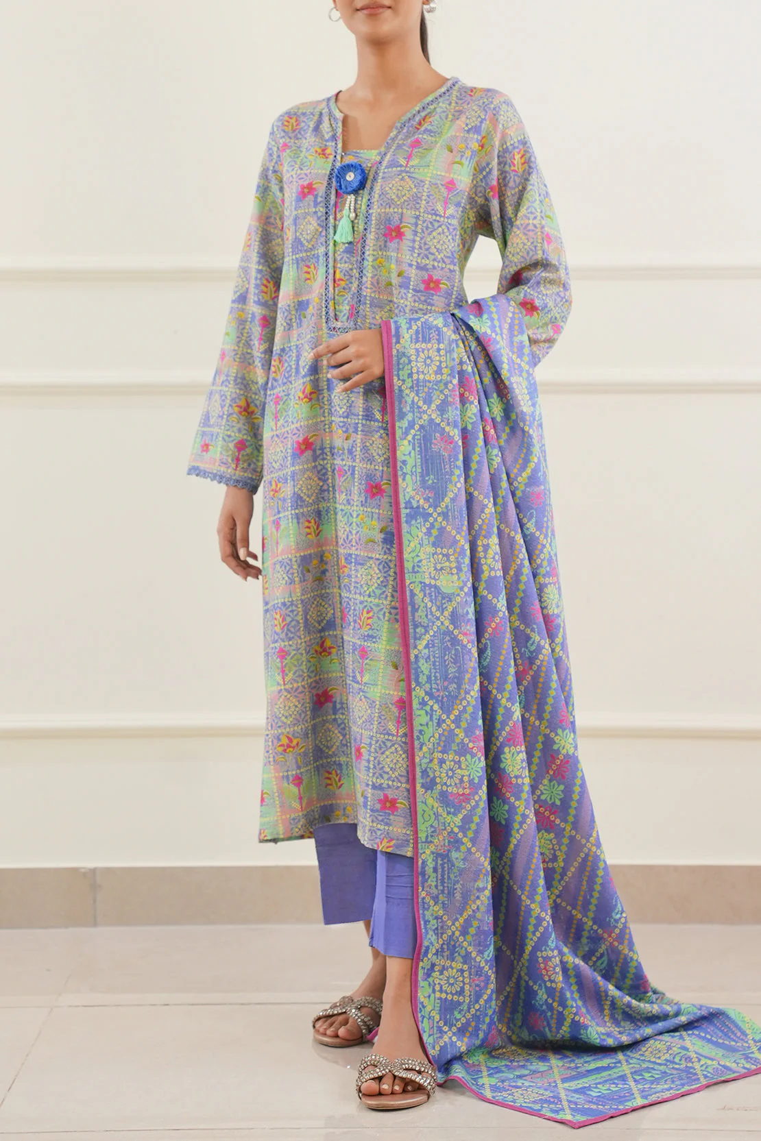 Printed Khaddar Stitched Shirt