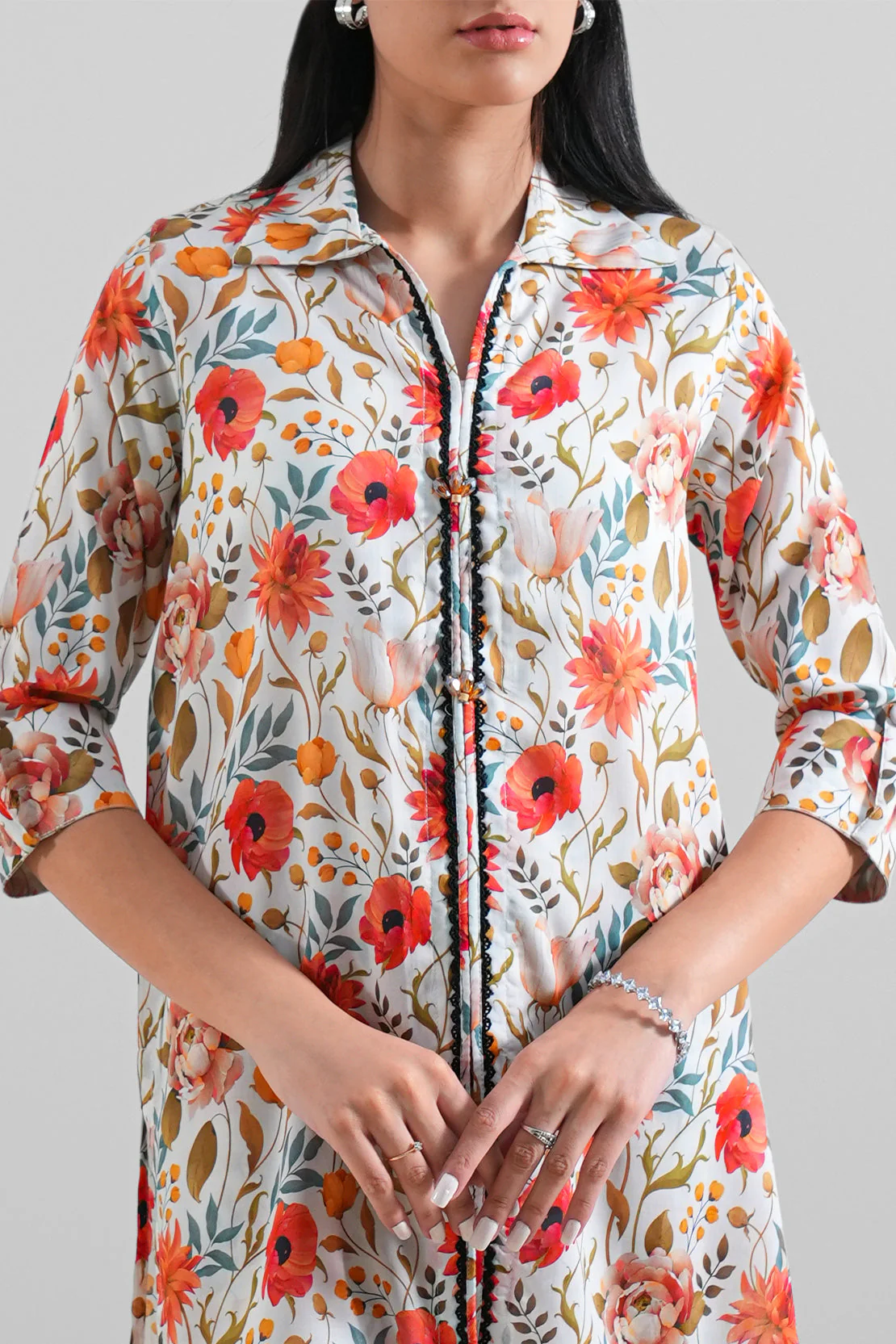 Printed Korean Lawn Stitched 2 Piece (Shirt/Trouser) - Image 4