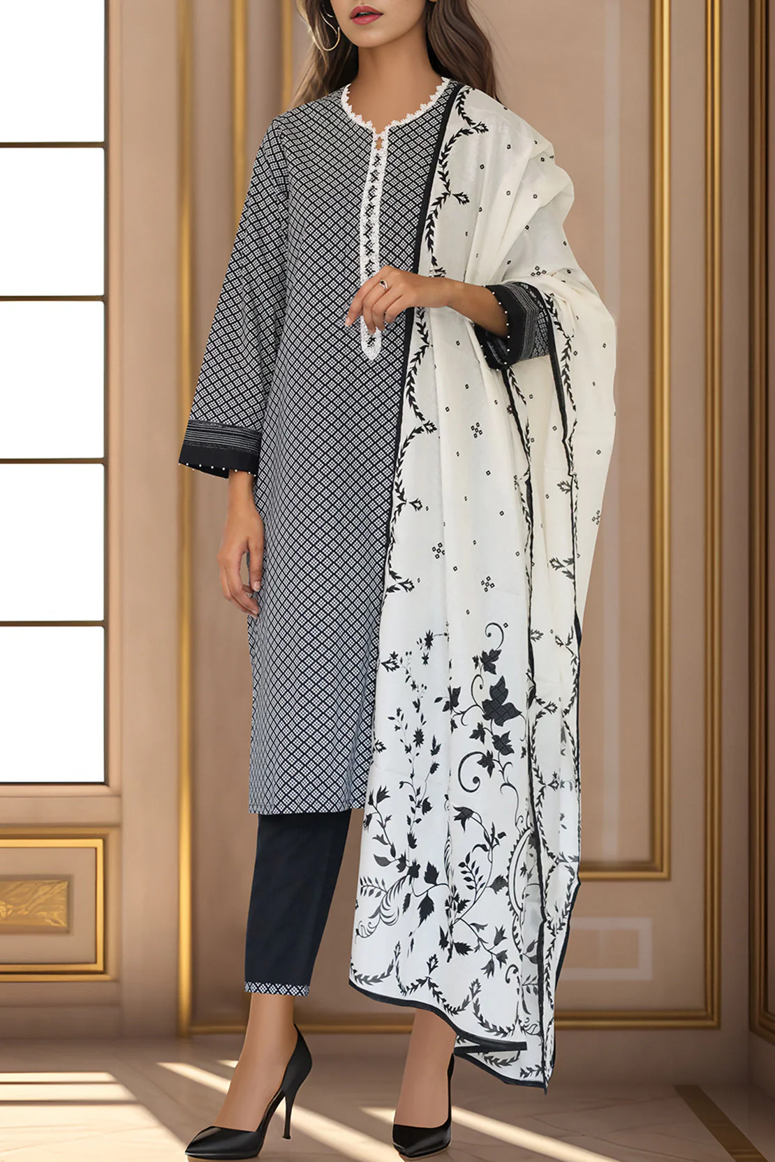 Printed Lawn Stitched Shirt - Image 2