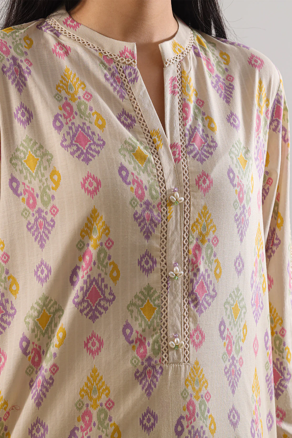Printed Strip Lawn Stitched Shirt - Image 4