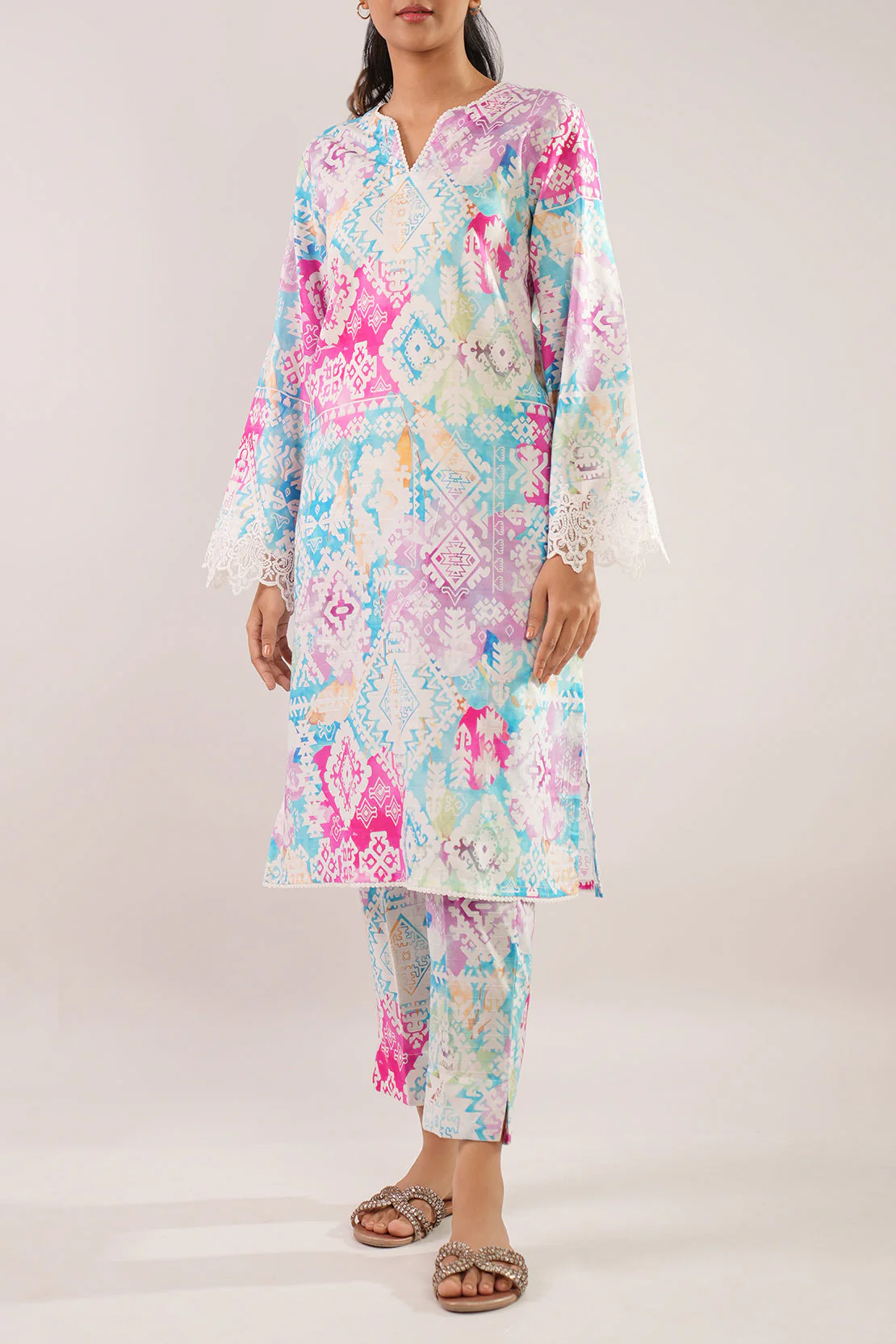 Printed Self Jacquard Stitched Shirt - Image 4