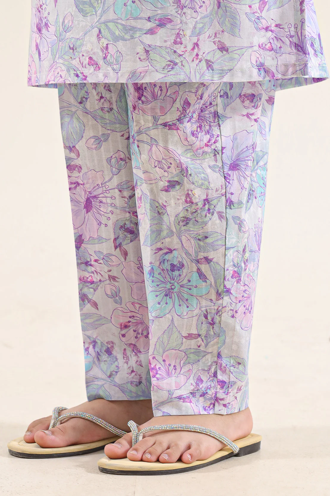 Printed Self Strip Lawn Pant For Kids