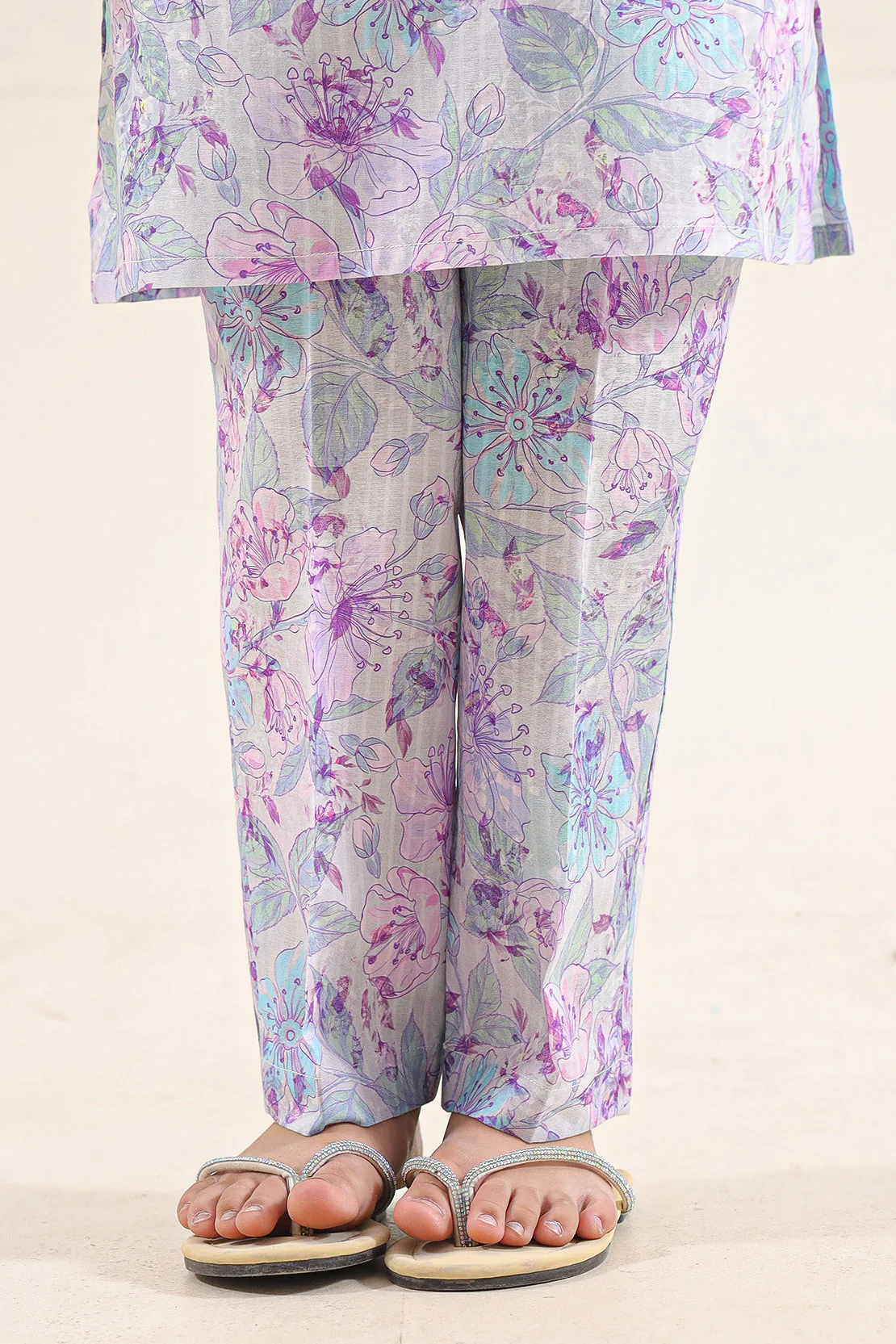 Printed Self Strip Lawn Pant For Kids - Image 2