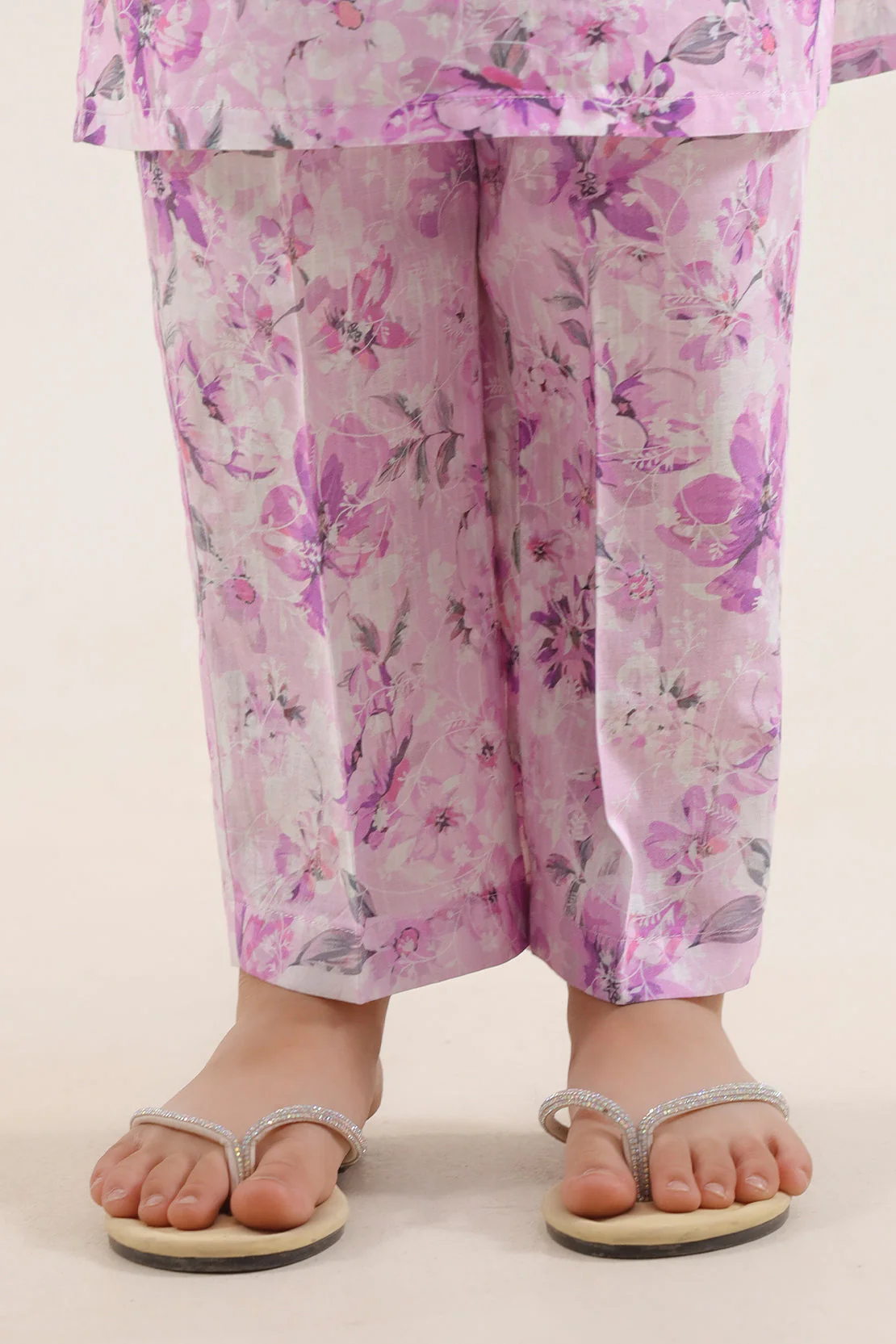 Printed Self Strip Lawn Pant For Kids