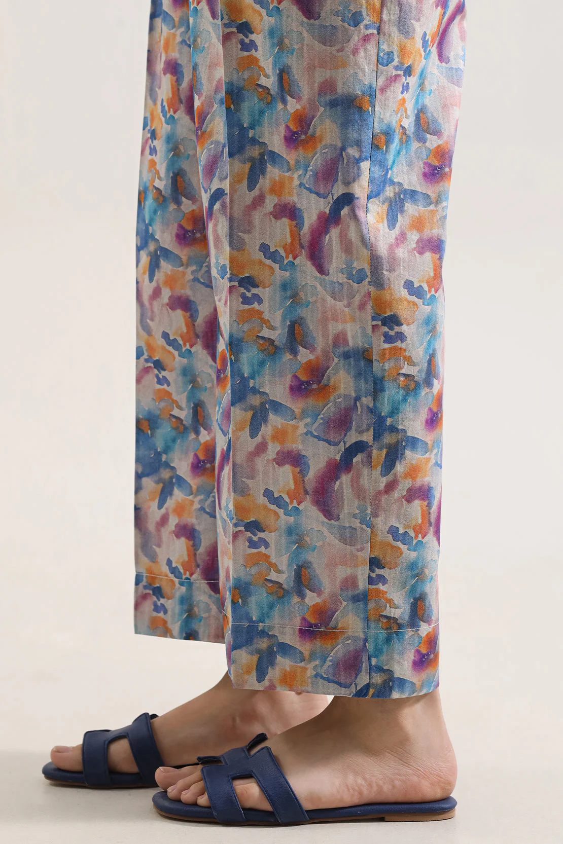 Printed Self Strip Lawn Pants - Image 3