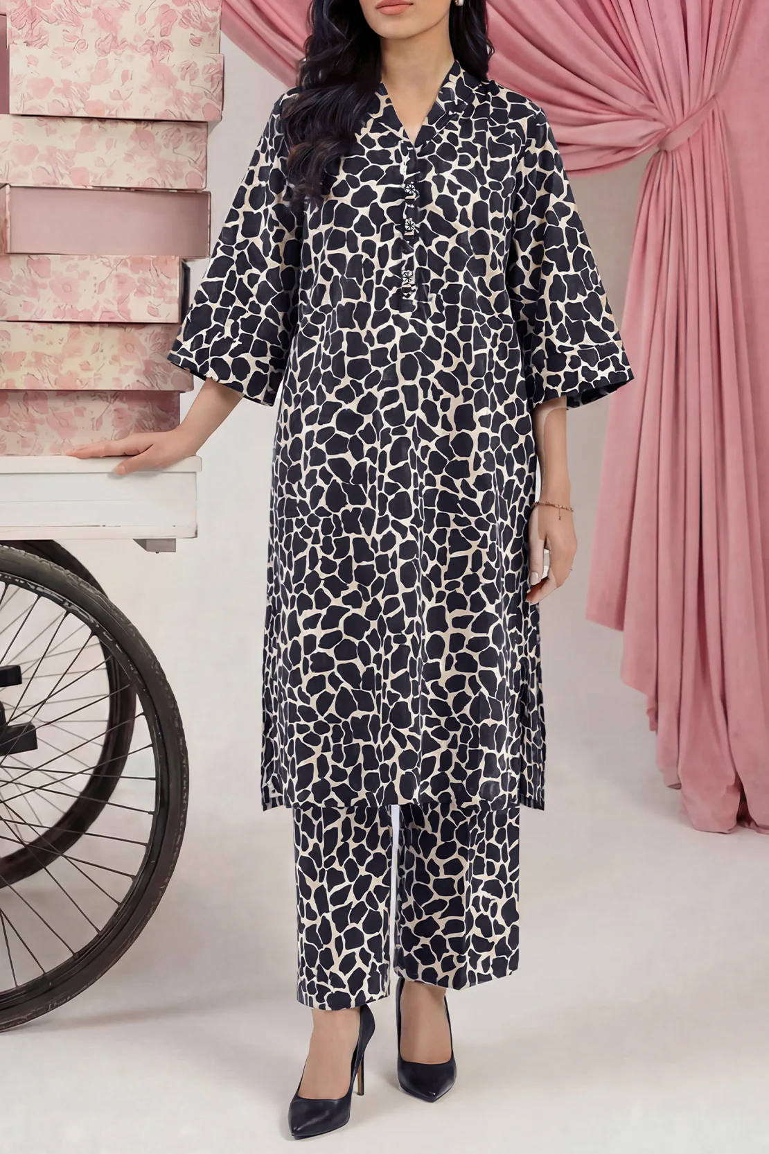 Printed Self Strip Lawn Stitched 2 Piece (Shirt/Trouser)
