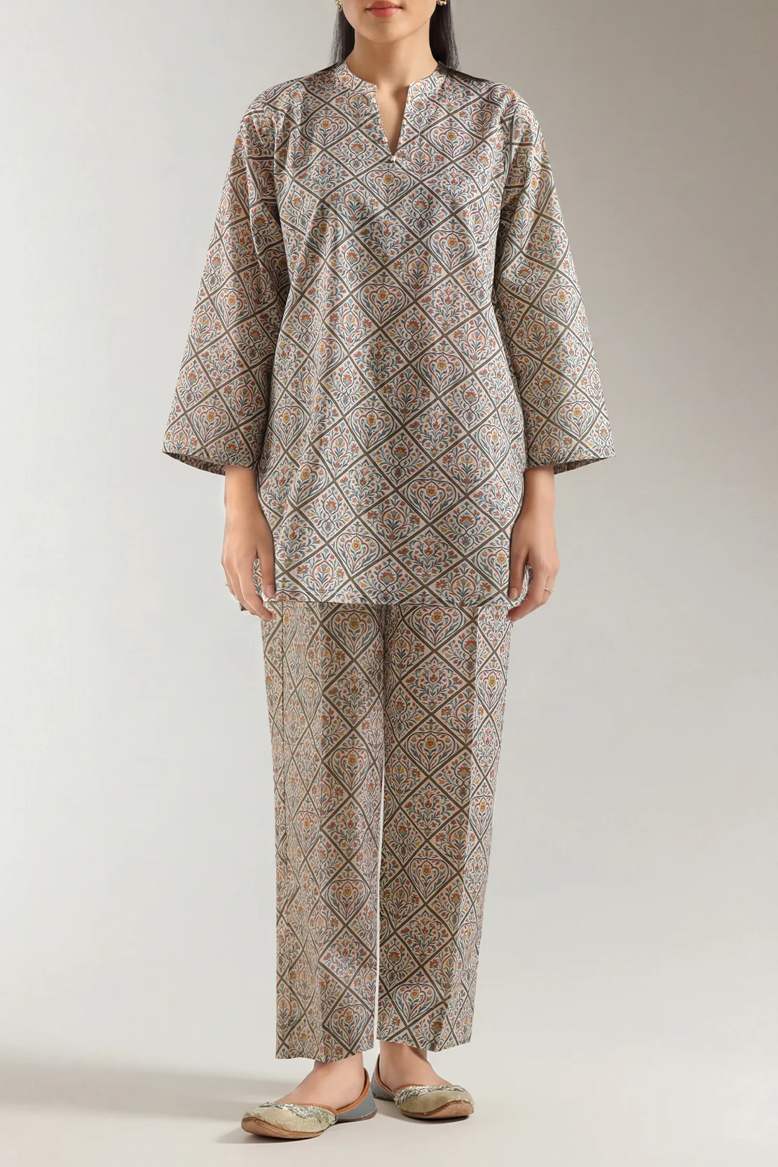 Printed Self Strip Lawn Stitched 2 Piece (Shirt/Trouser)
