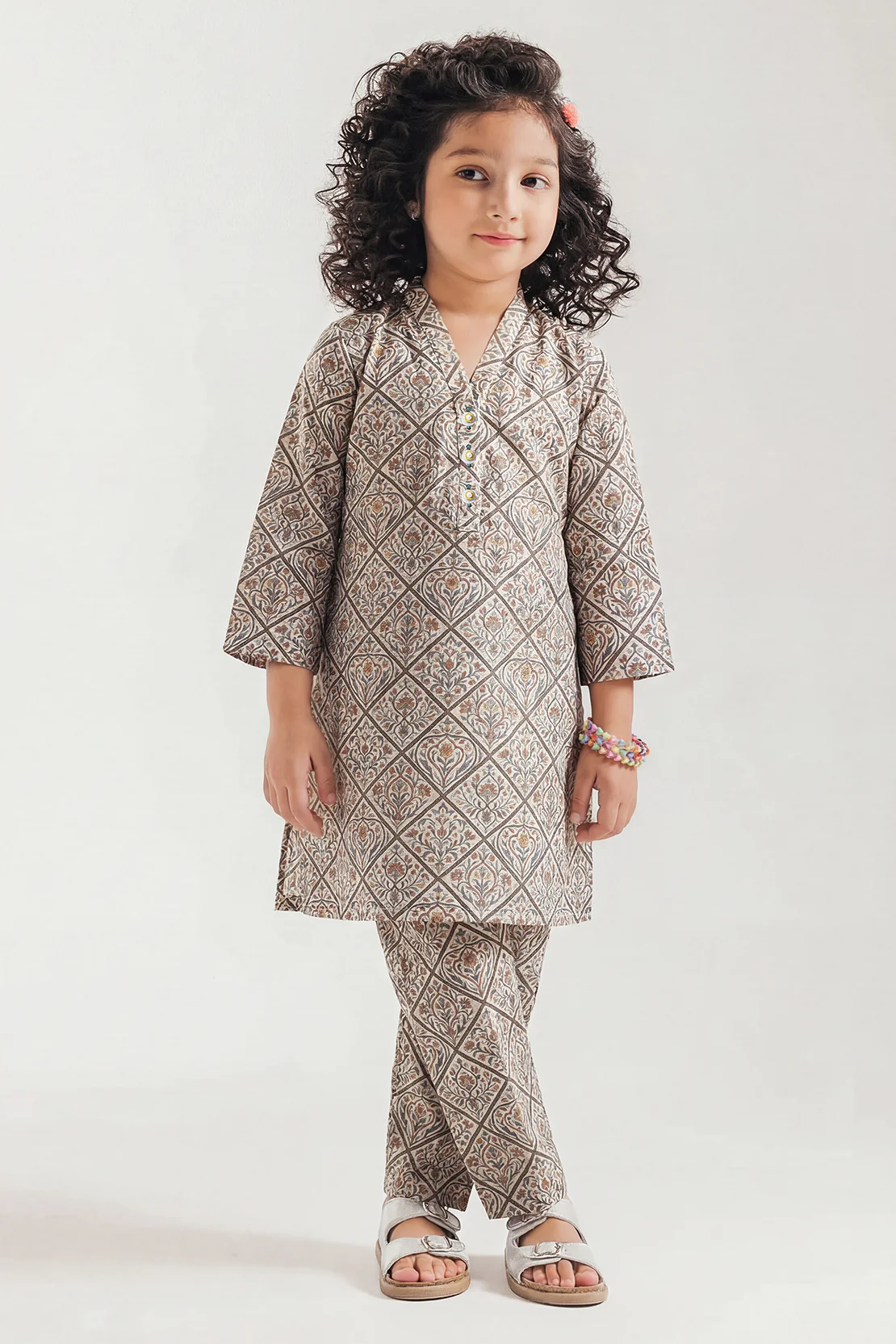 Printed Self Strip Lawn Stitched 2 Piece (Shirt/Trouser) For Kids - Image 2