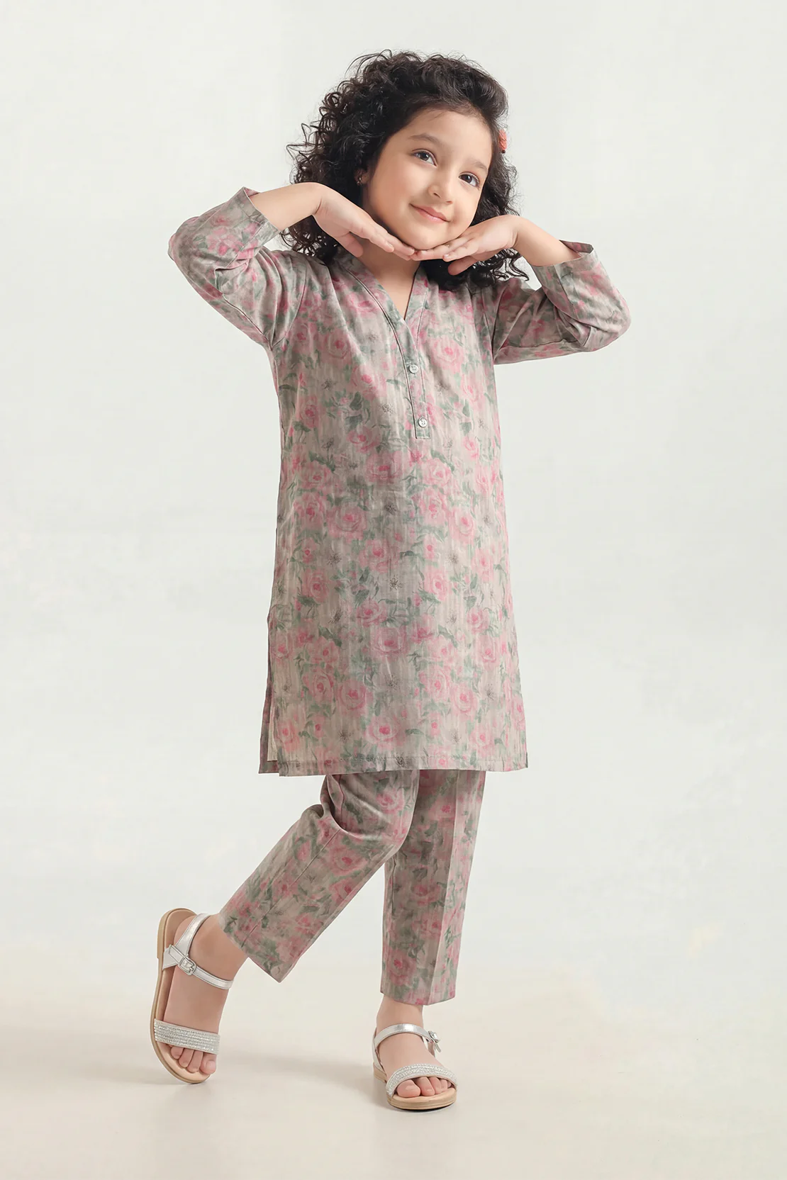 Printed Self Strip Lawn Stitched 2 Piece (Shirt/Trouser) For Kids