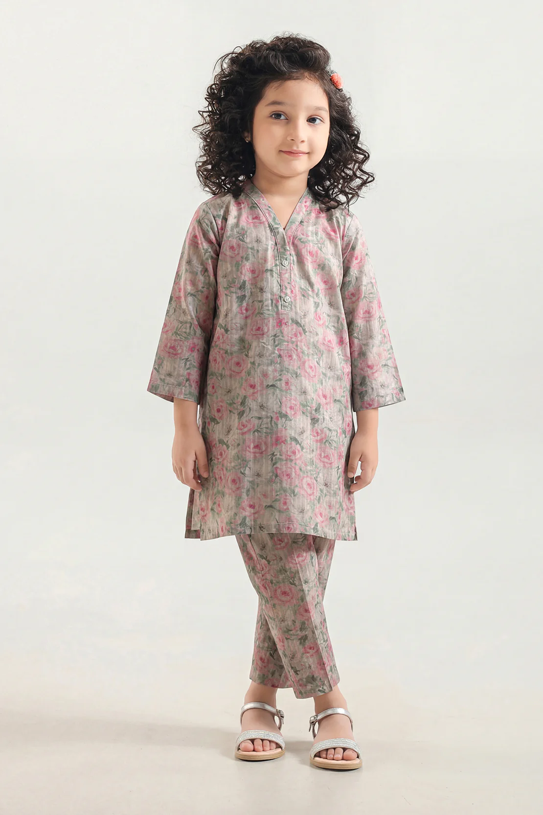 Printed Self Strip Lawn Stitched 2 Piece (Shirt/Trouser) For Kids - Image 2