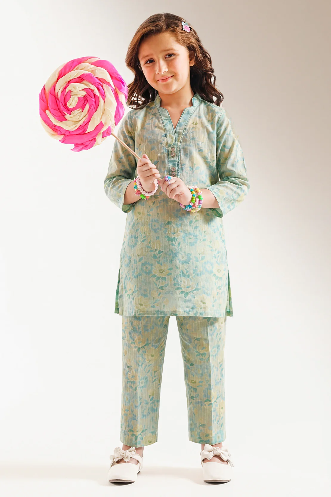 Printed Self Strip Lawn Stitched 2 Piece (Shirt/Trouser) For Kids
