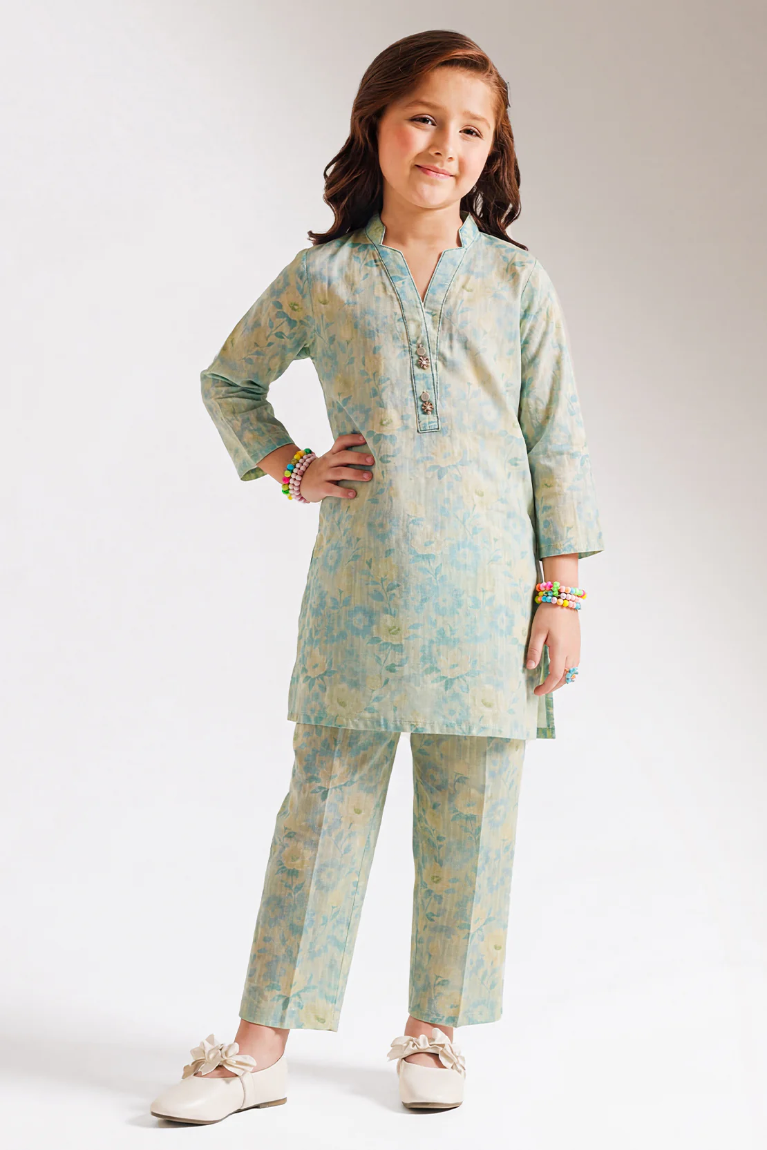 Printed Self Strip Lawn Stitched 2 Piece (Shirt/Trouser) For Kids - Image 2