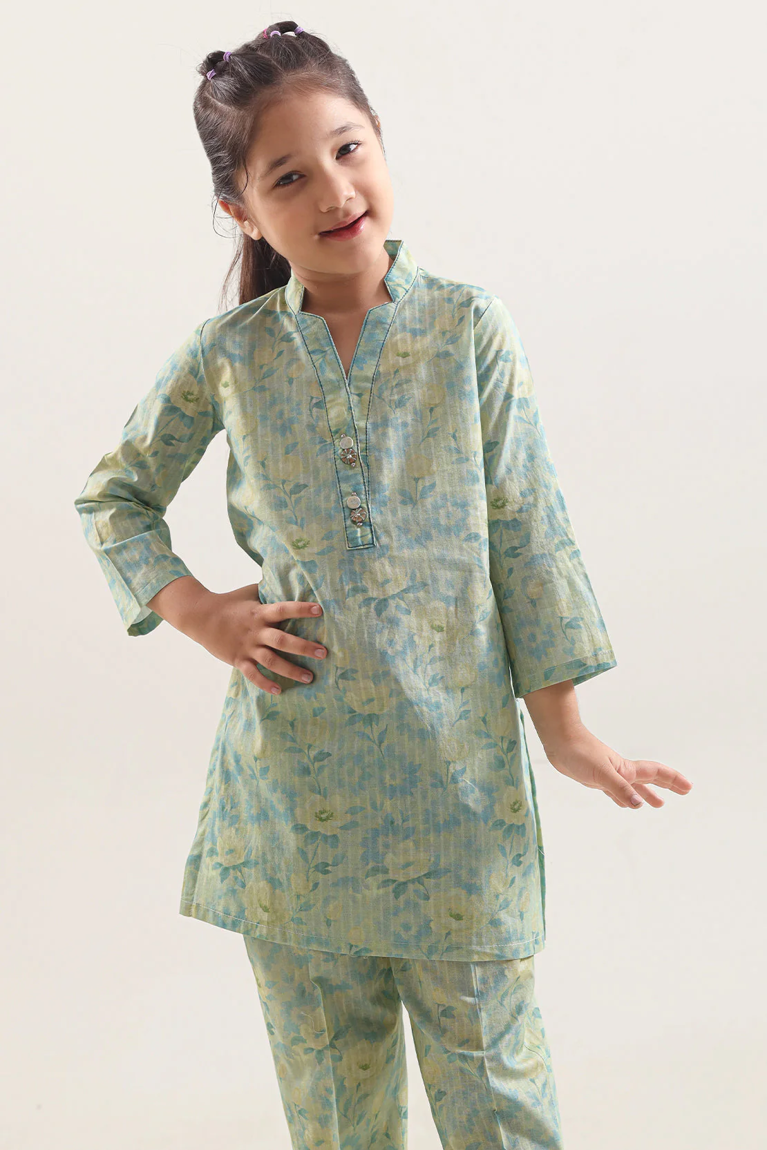 Printed Self Strip Lawn Stitched 2 Piece (Shirt/Trouser) For Kids - Image 3